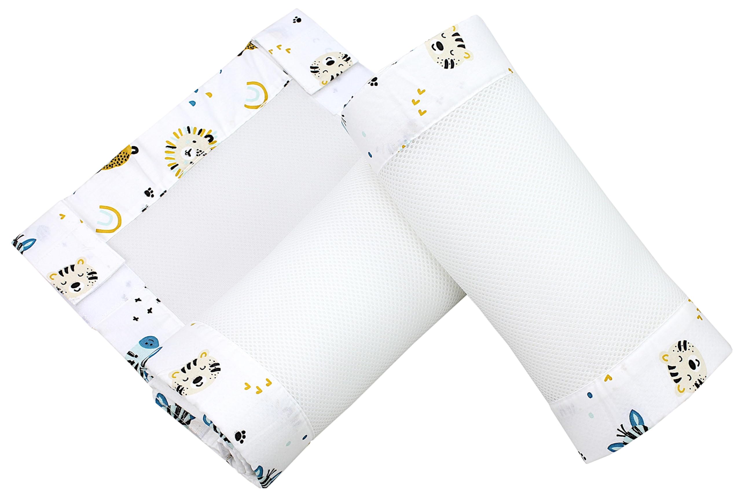 TupTam Protezione Paracolpi per Lettino Nido per Neonati Traspirazione Air Mesh 2 Pack, Safari con Teste di Animali, ca.128 x 30 cm (per Lettino 140x70)