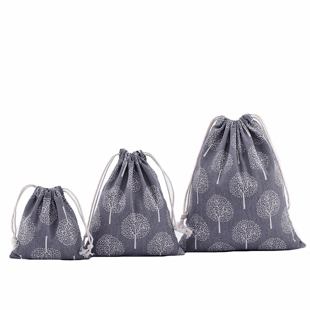 Amoyie Cotton Drawstring Bag 3pcs, Storage Bag Sets, Fabric Organiser Pouch