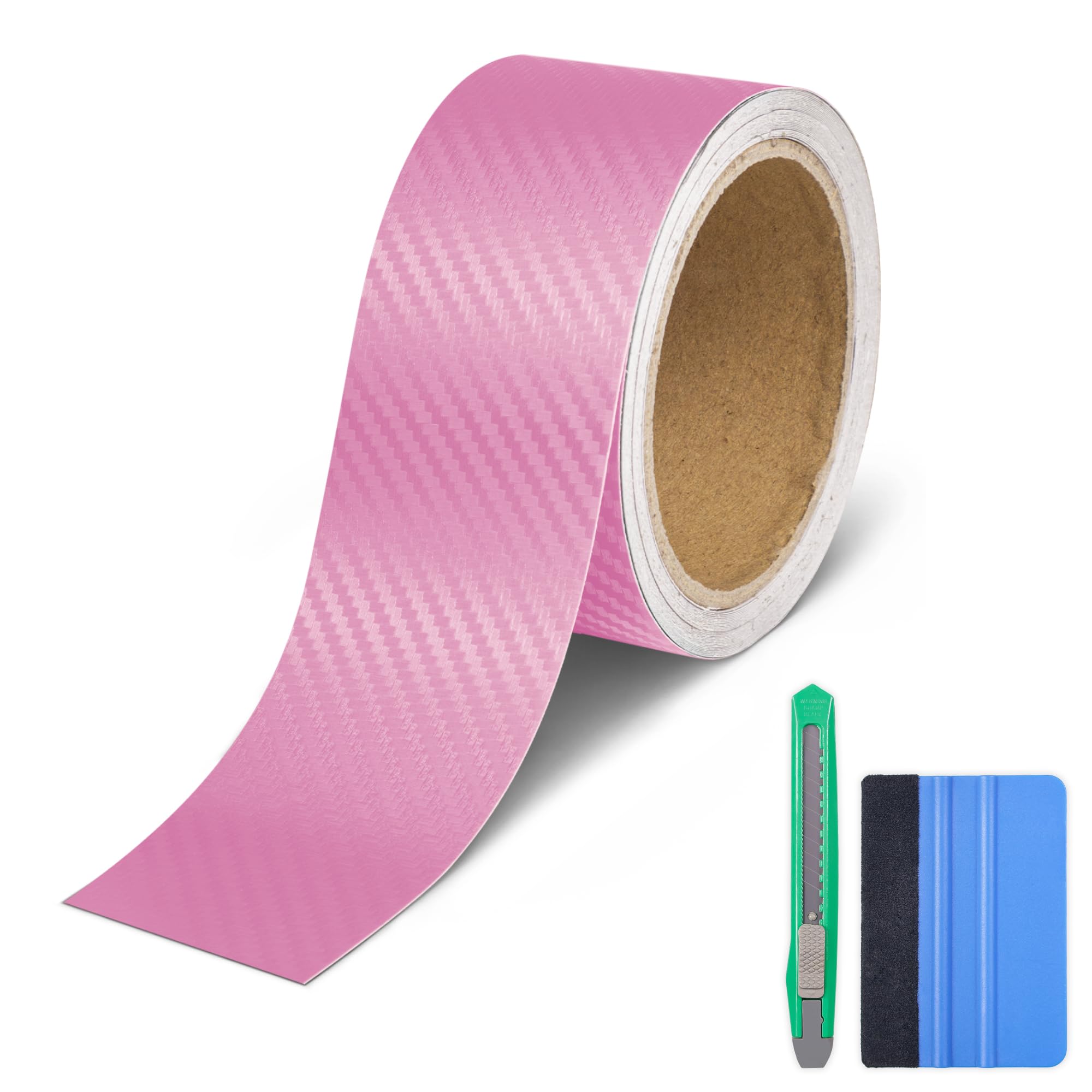 Lypumso Carbon Fiber Vinyl Wrap Tape for Chrome Delete Black Out, 2in x 30ft Car Door Sill Window Trim Protector, Pink Self-Adhesive Sticker Edge Guard for Motorcycles Trucks DIY