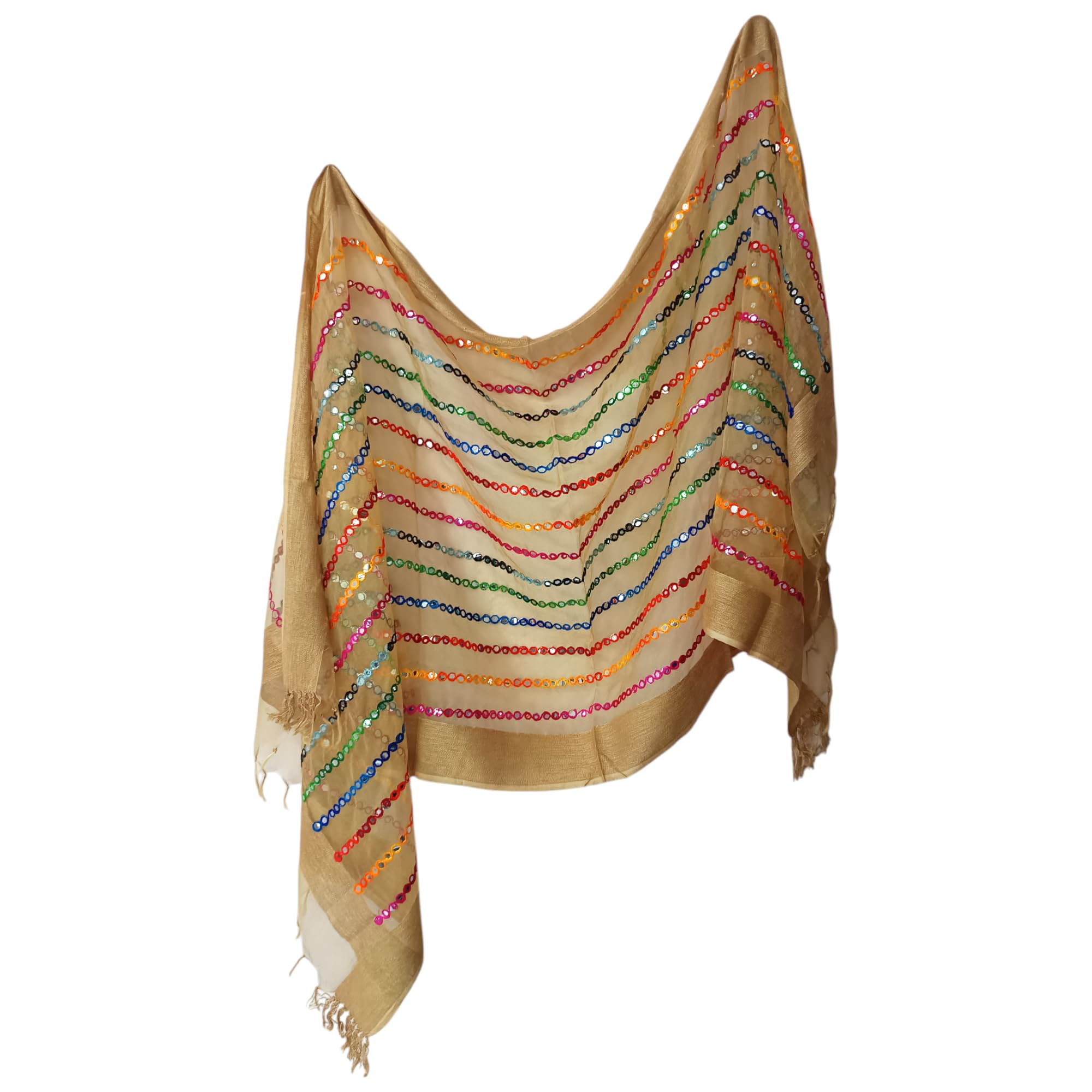 Multicolour Orgenza Mirror Embroidered Dupatta Regular Wear For Womens and Girls Sequins Thread Work Chunni Fancy Trendy Full Size L 2.30m W 80CM-image-21