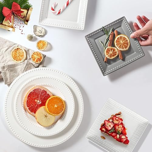Miniatura 4 de Platos de Aperitivo y Postre en Relieve, Juego de 4, Platos Cuadrados de 6 Pulgadas de Color Gris para Snack y Restaurante, Aptos para Lavavajillas