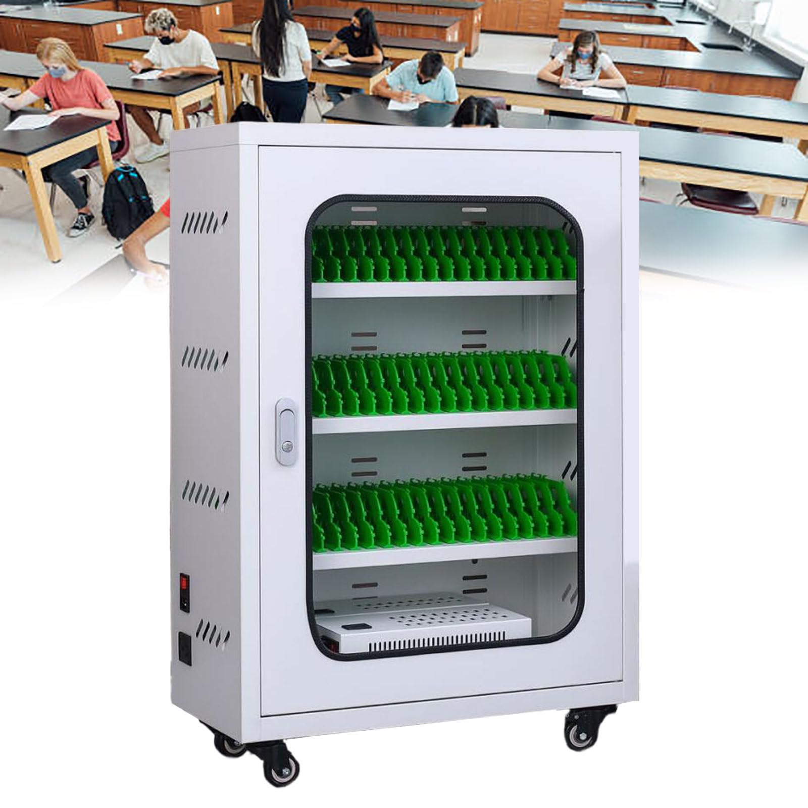 GTHTUHFD Rechargeable Mobile Phone Charging Cabinet, Multi-Slot Device Charging Station & Storage Cart, Portable Charging Locker For Students And Employees,50slots