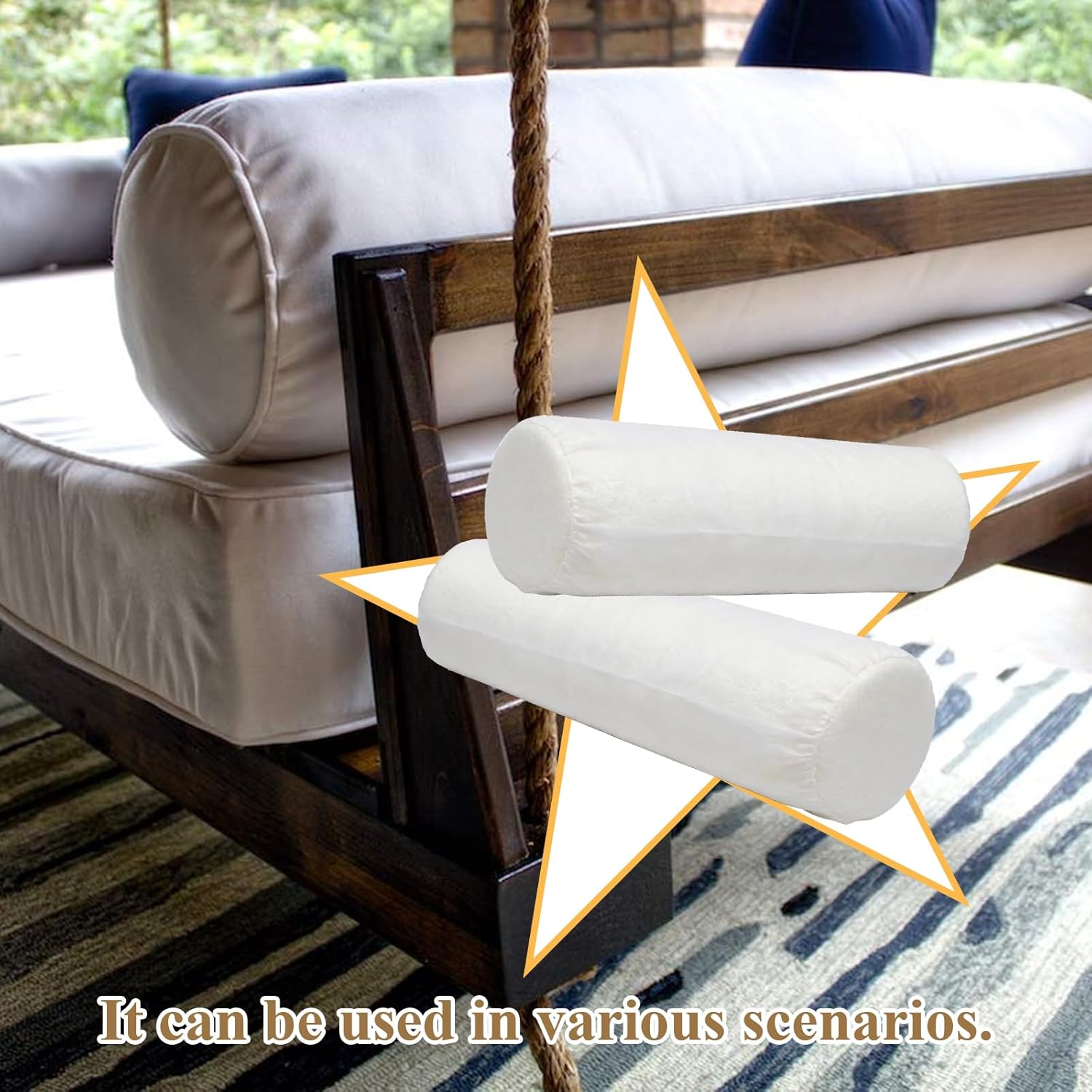 Cylinder Bolster Pillow Insert Set of 2,(8×30in) Premium Round Bolster Pillow Insert,Cylindrical Pillows,Used for Decorative Pillows Cover's Foam-Filled Inserts(ONLY Insert)