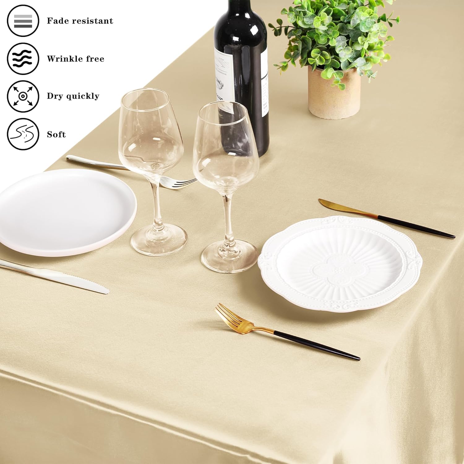 MCEAST 6 Packs Satin Tablecloth 102 x 58 Inches Rectangular Table Overlay Cover Bright Silk Tablecloth Smooth Fabric Table Decor for Wedding Banquet Decoration (Champagne)