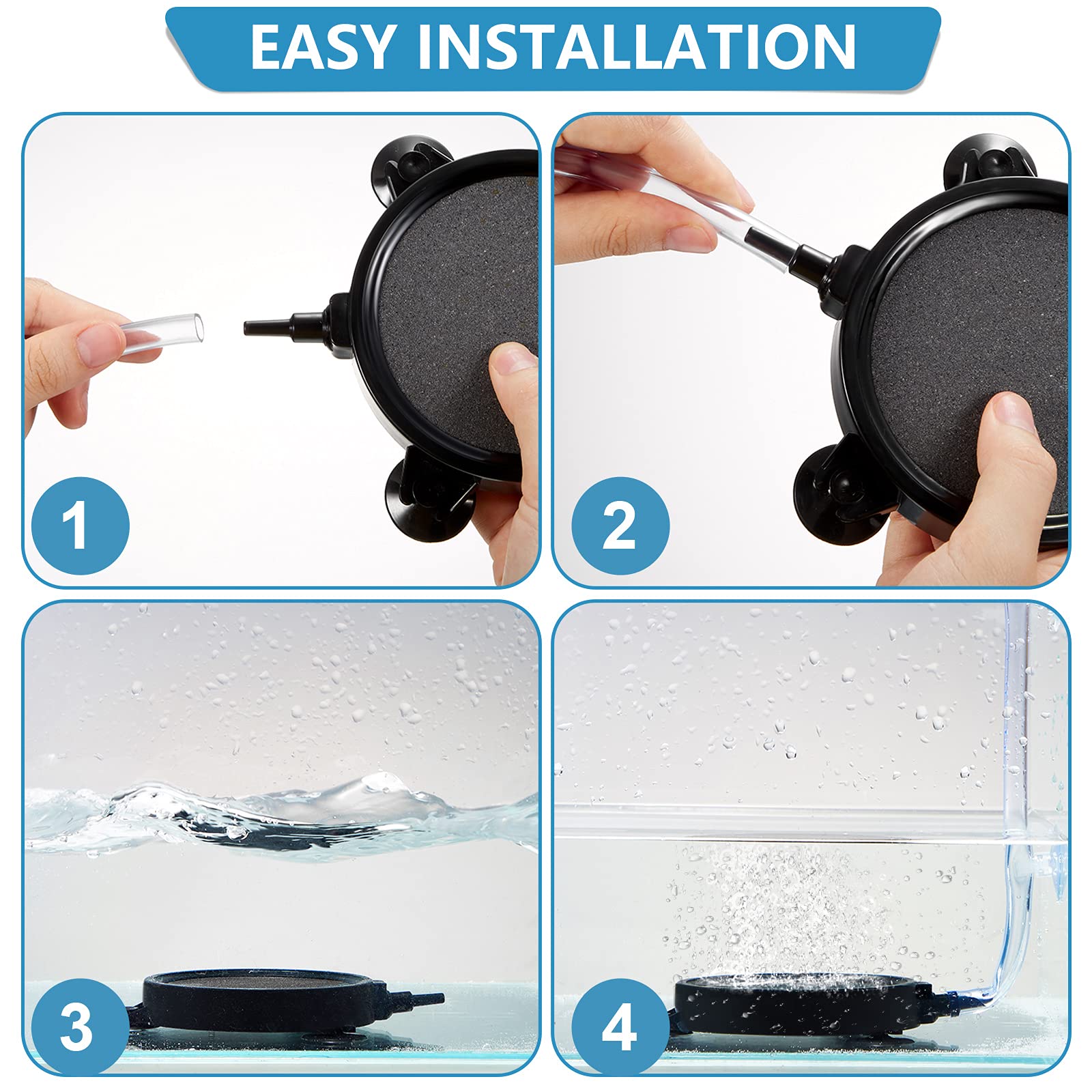 Lot de 6 diffuseurs de bulles en pierre à air de 10,2 cm - Outil de libération de bulles pour aquarium - Pompe à air hydroponique - Réservoir DWC et circulation (noir avec gris)