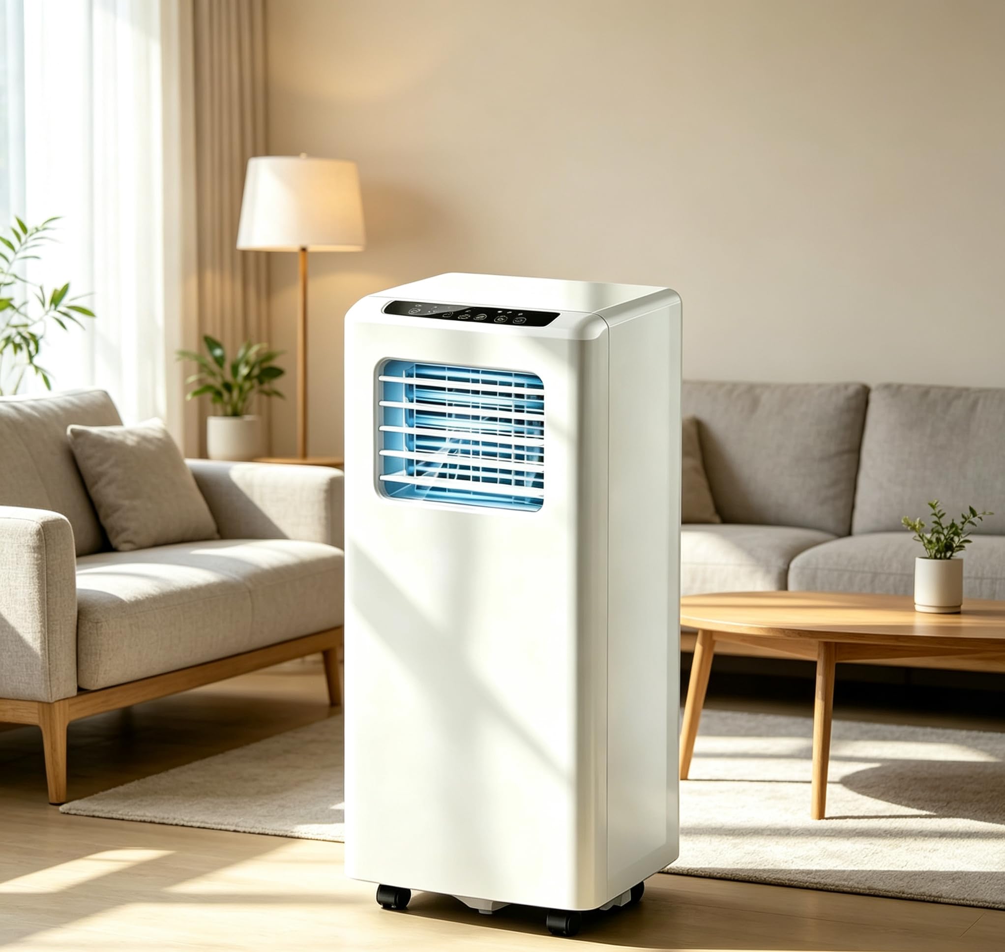 Aire acondicionado portátil para habitaciones grandes, aire acondicionado inteligente con control remoto, enfriamiento rápido, funcionamiento silencioso, deshumidificador, incluye kit de ventana y