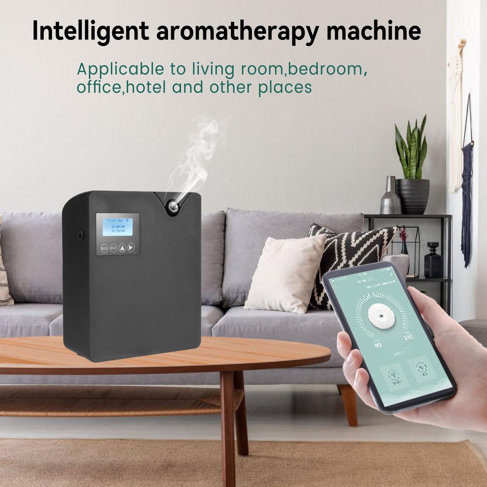 Difusor de aceites Esenciales sin Agua - Difusor de aromaterapia Bluetooth y Wi-FI - Difusor Profesional sin Agua - 300 ml - para Habitaciones Grandes (Negro)