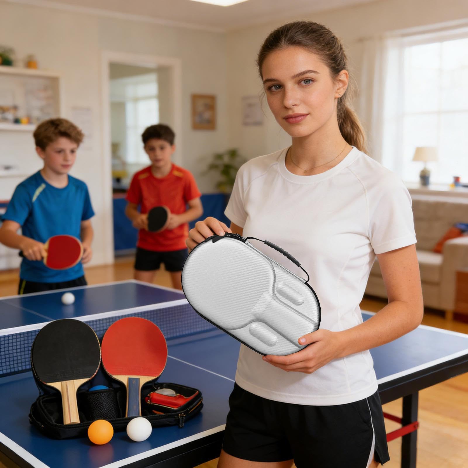 Custodia per racchette da ping pong, organizer per racchette da ping-pong, in pelle e EVA, 31 x 18 x 6 cm, per bambini e adulti, giocatori di squadre scolastiche, partecipanti a torneo, palestra