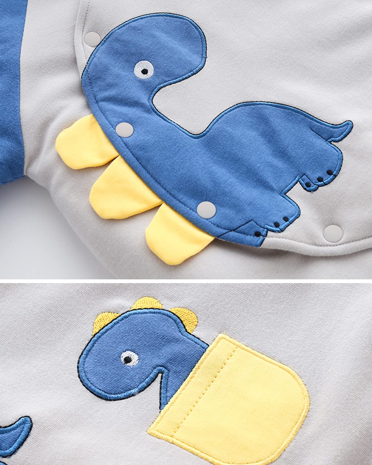 Bambino Pagliaccetto Invernale Snowsuit Outfit Cotone Tuta da Neve Cappello Staccabile Manica Lunga Dinosauro Abiti Regalo Ragazzi Ragazze 6-9 Mesi