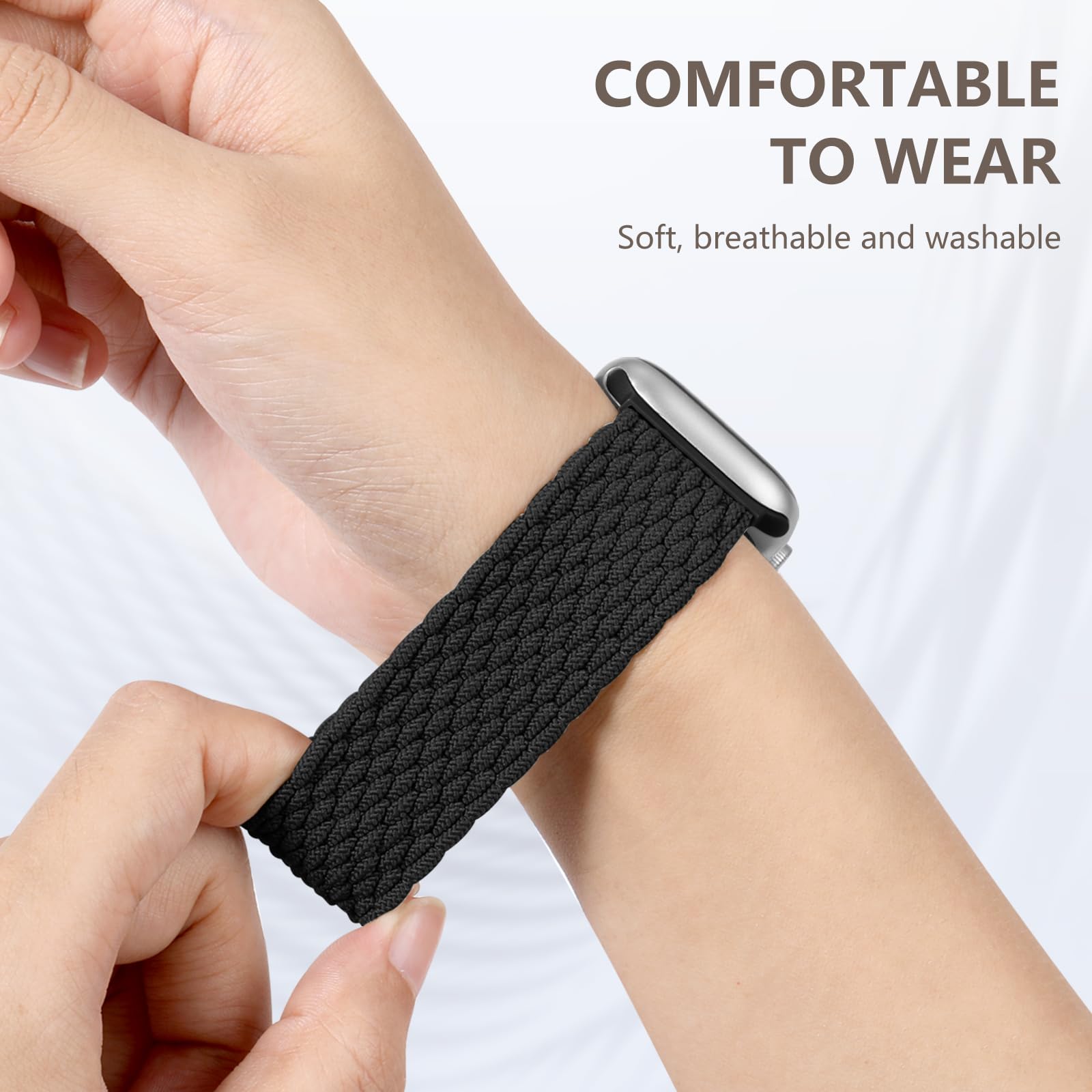 Maledan Intrecciato Cinturini Compatibili con Cinturino Apple Watch 41mm 40mm 38mm per Donna Uomo, Cinturini sportiva elastica regolabile per iWatch SE Series 9 8 7 6 5 4 3 2 1 Ultra, Nero