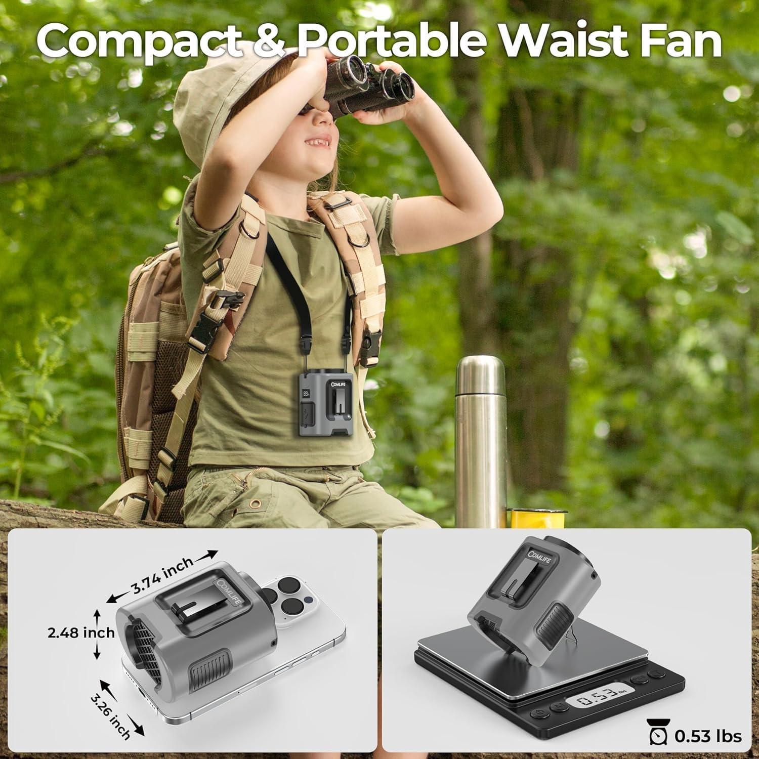 Portable Waist Fan, Birthday & Father's Day Gifts for Dad Husband, Blue Collar Worker Belt Clip Fan, Essentials for Outdoor Camping Fishing, 25H 13000RPM Rechargeable Cooling Gadgets for Men 2026 - Image 6