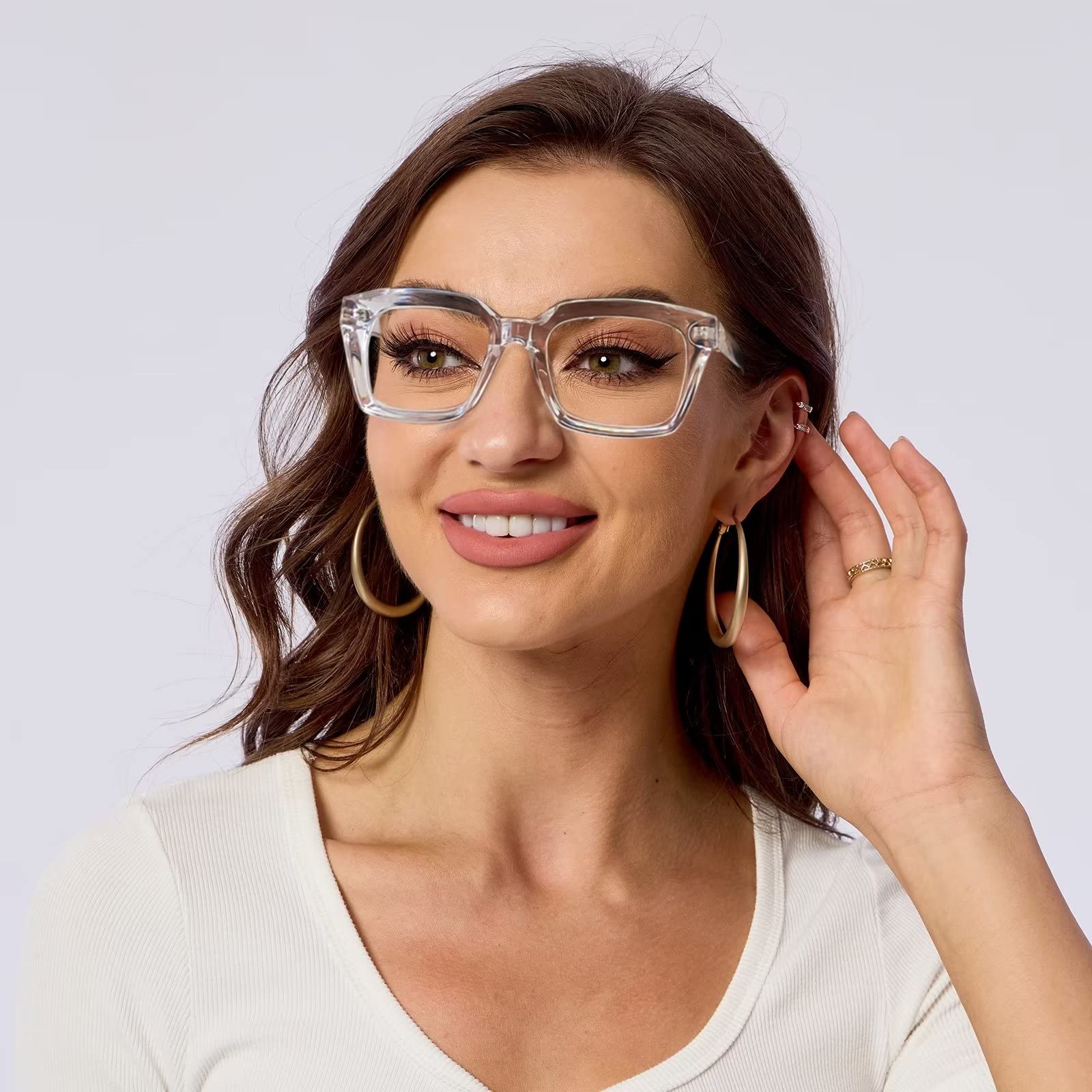 Amorays Occhiali da Lettura Oversize Square Frame Vintage con Anti Luce Blu Lenti Occhiali Presbiopia Lettori per Donna Uomo 6561(Trasparente,+1.00)