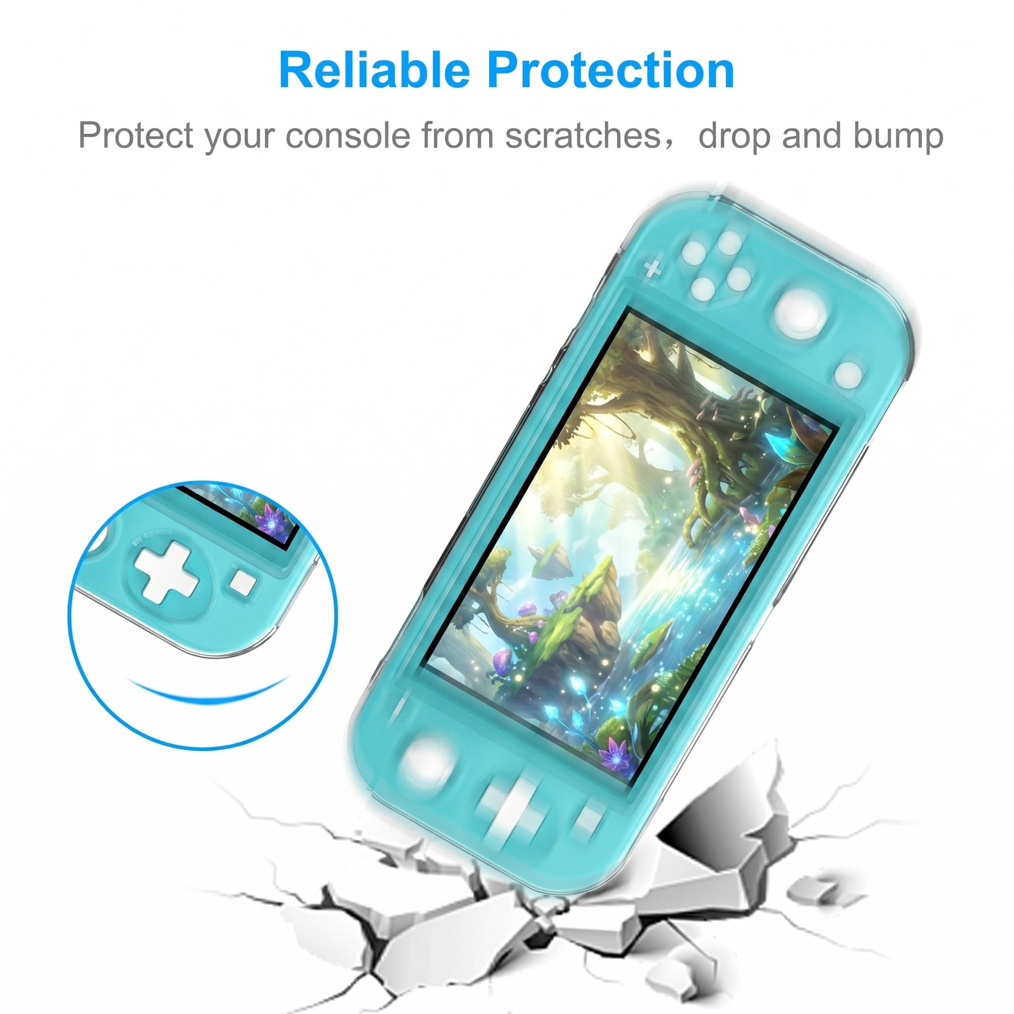 Funda Protectora rígida Compatible con Nintendo Switch Lite 2019, Accesorios de Cubierta de policarbonato de Cristal Transparente con Protector de Pantalla y 8 Tapas de Agarre para el Pulgar para