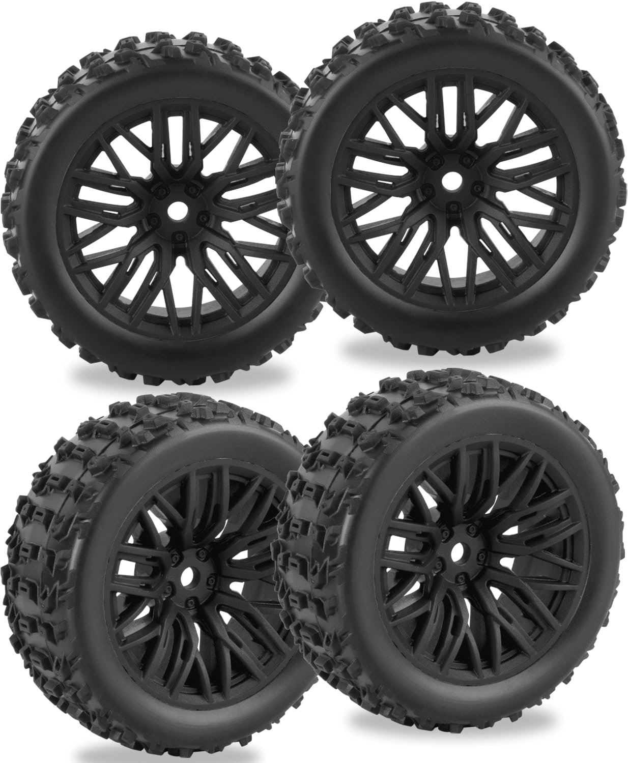 RCarmubWow RC Buggy Wheels and Tires for 1/18 Typhon Grom RC Crawler Car,Pre-Glued RC Wheels and Tires Buggy Wheels & Rubber Tires Plastic Rim,4pcs,Black