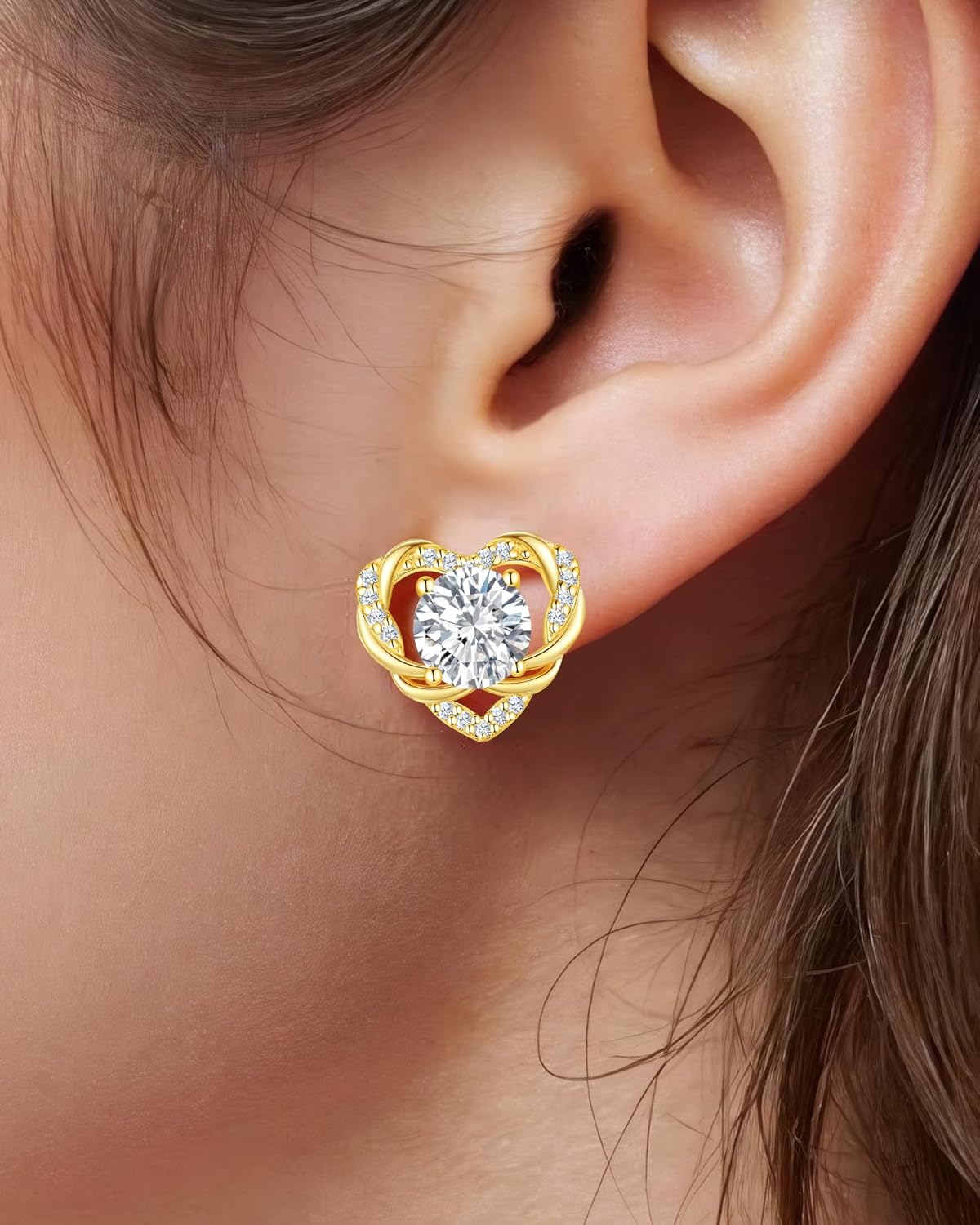 OOBEE Valentine's Day Gift Moissanite Heart Stud Earrings for Women, 925 Sterling Silver Fine Jewelry with 18K Gold Plated, Ideal Wedding Birthday Anniversary Christmas Gifts for Women Wife Mom Girlfriend Daughter - Image 2