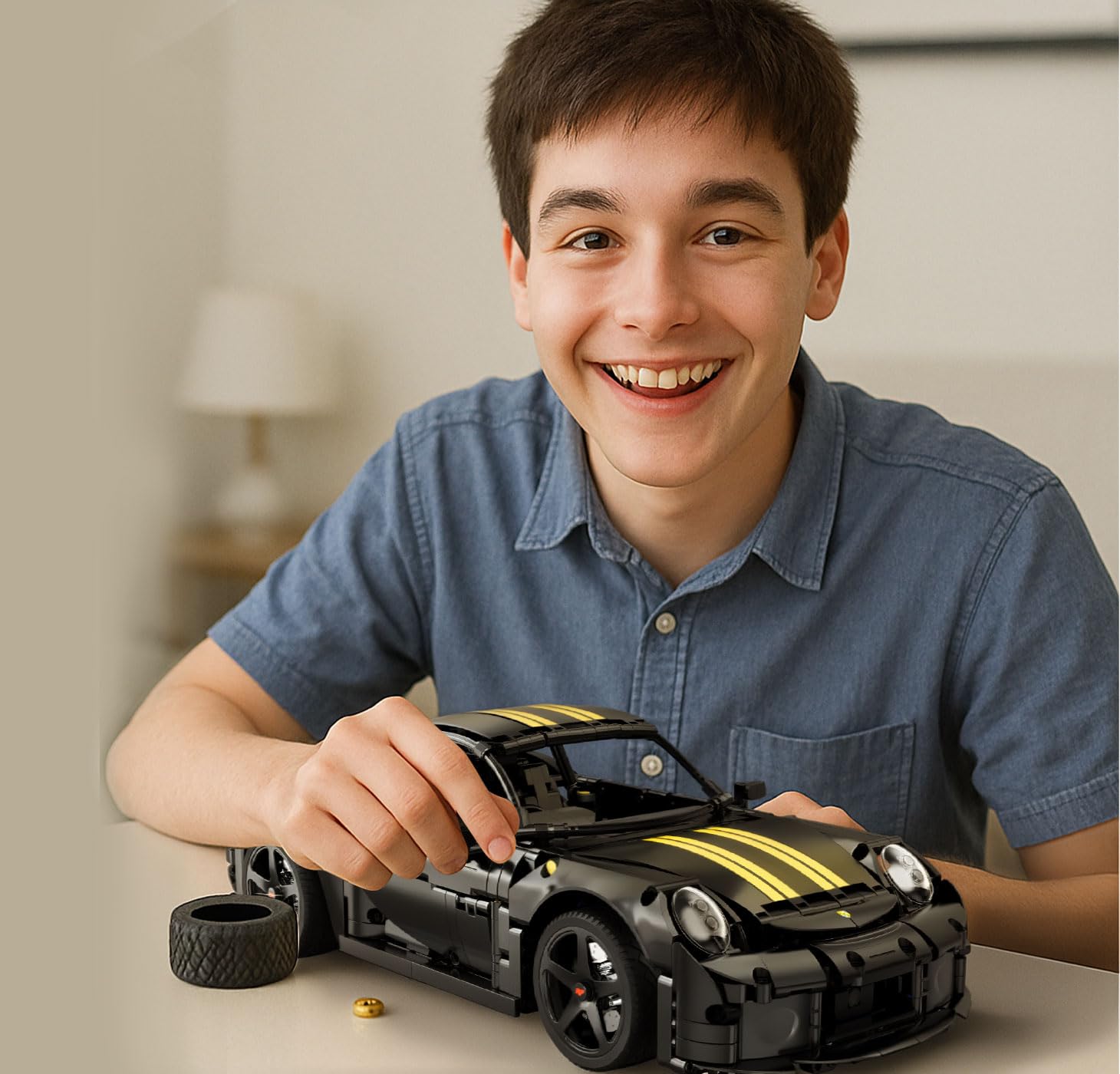 JAMARA 402874 CADA RUF GT 1:10 Bricks, zabawkowy samochód, model samochodu, wyścigowy samochód sportowy dla dzieci od 8 lat, pomysł na prezent dla dzieci, wierny design, ręczne otwieranie i zamykanie