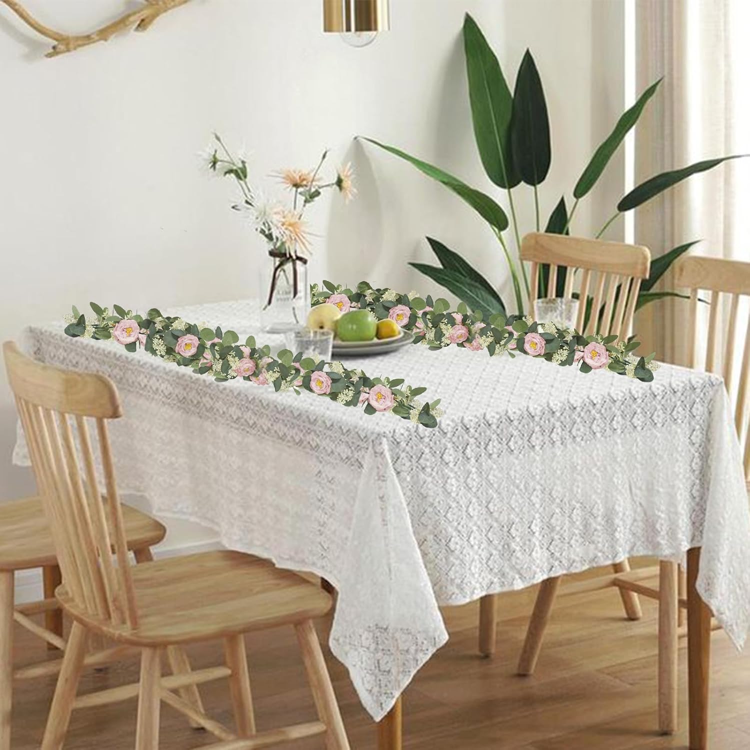 MAKHOT 2 Pcs Pink 6.6Ft Artificial Eucalyptus Flower Garland with Fake Rose Flower Vine Seeded Eucalyptus Leaves Greenery Garland for Wedding Table Backdrop Party Centerpiece Room Decor (Pink) - Image 8