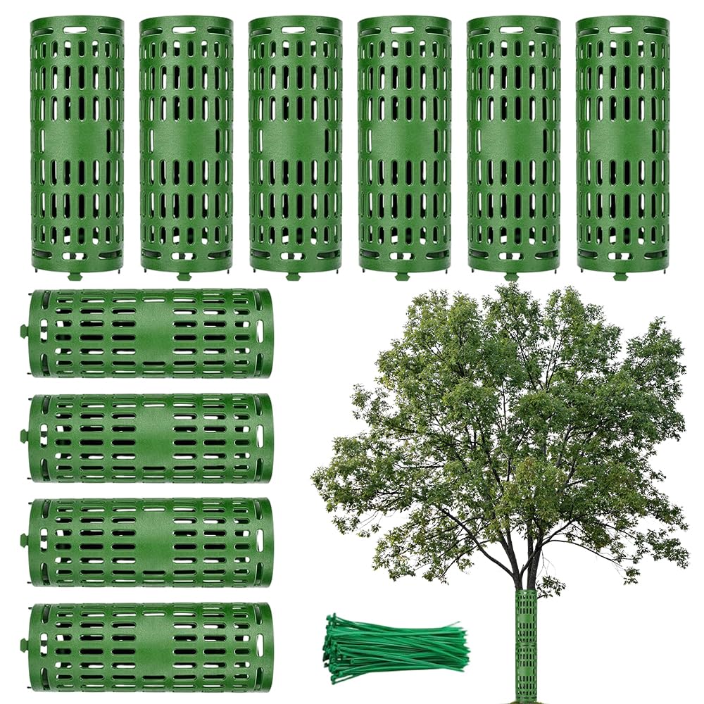 Jonuin Tree Trunk Protector, 10 Pack Expandable Tree Protectors with Locking Hooks & Zip Ties, 38x25cm Weatherproof Plastic Tree Guard for Plants & Sapling, Protection from Mowers, Trimmers & Animals