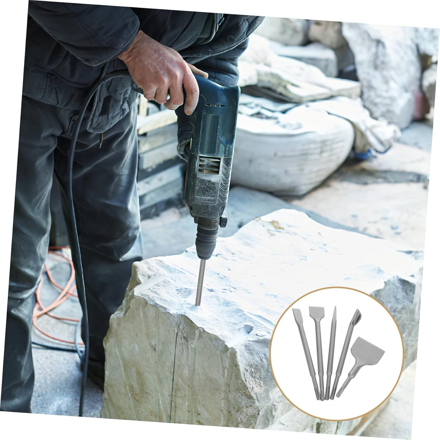 5pcs Concrete Plastering Chisel Set Set Tile Wide Flat Pointed U-shaped Chisels for Drilling
