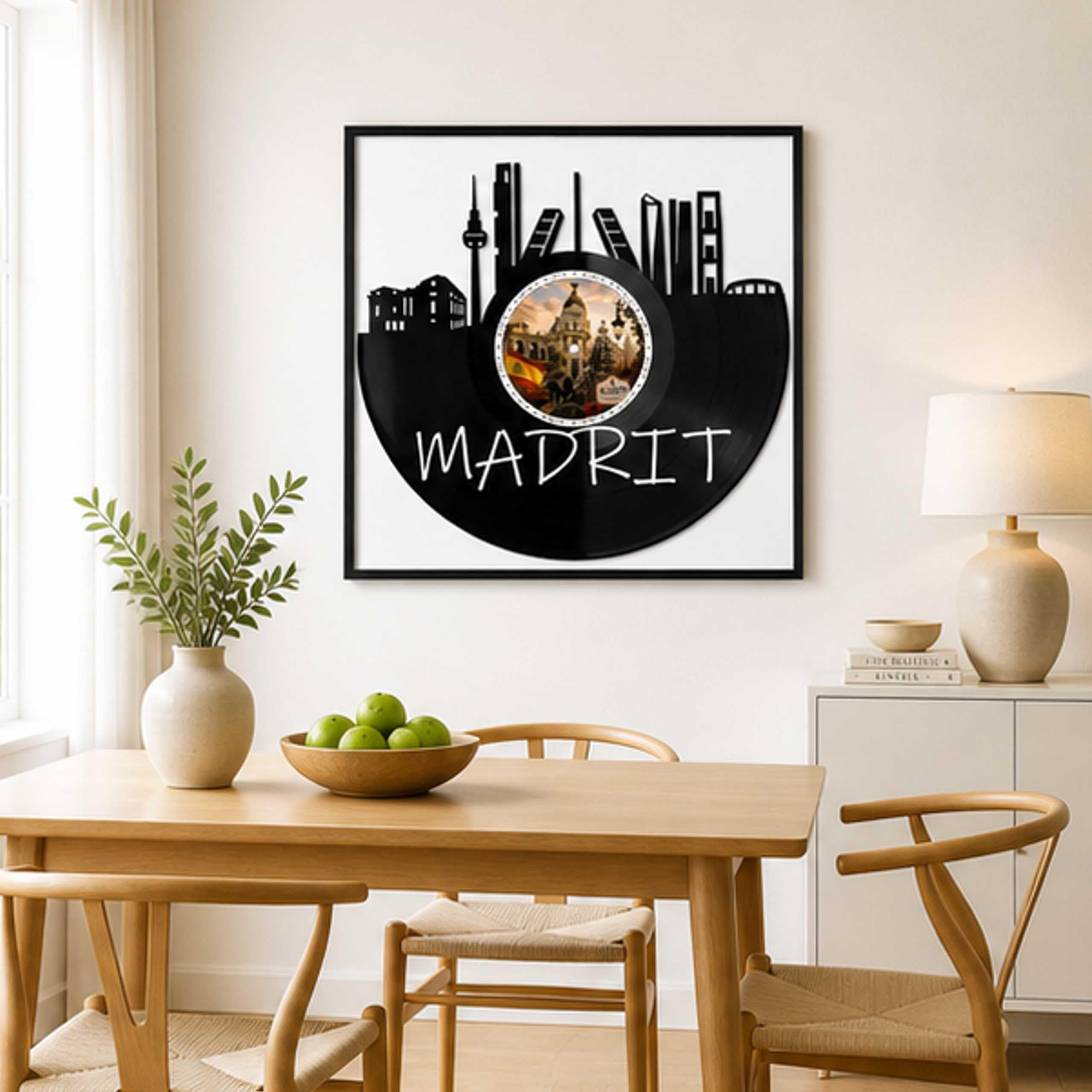 EVEVO Decorazione da parete in vinile con cornice, 32 x 32 cm, motivo: panorama della Spagna di Madrid, regalo per gli amanti della Spagna