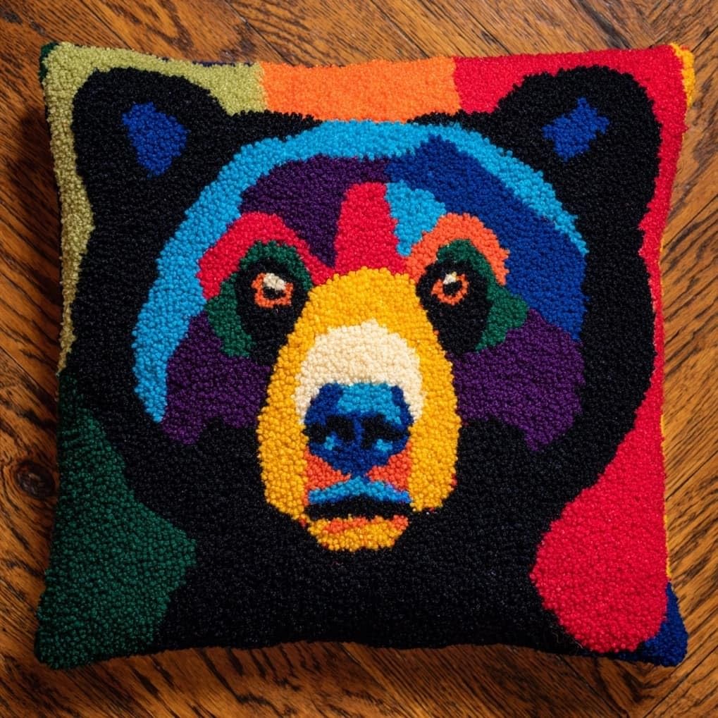 Axiangzik Colorful Bear Latch Hook Pillow Kit 17X17in,