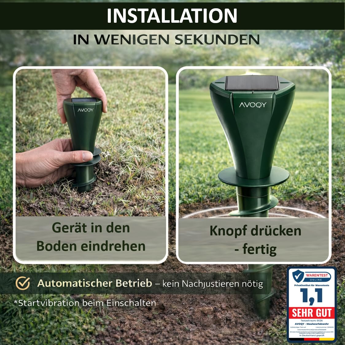 Maulwurf Vertreiber Solar [2er-Set] – Ultraschall & Vibrations Maulwurfschreck gegen Maulwürfe und Wühlmäuse, IP65 Wasserdicht, Wetterfest & Tierfreundlich für Garten und Rasen