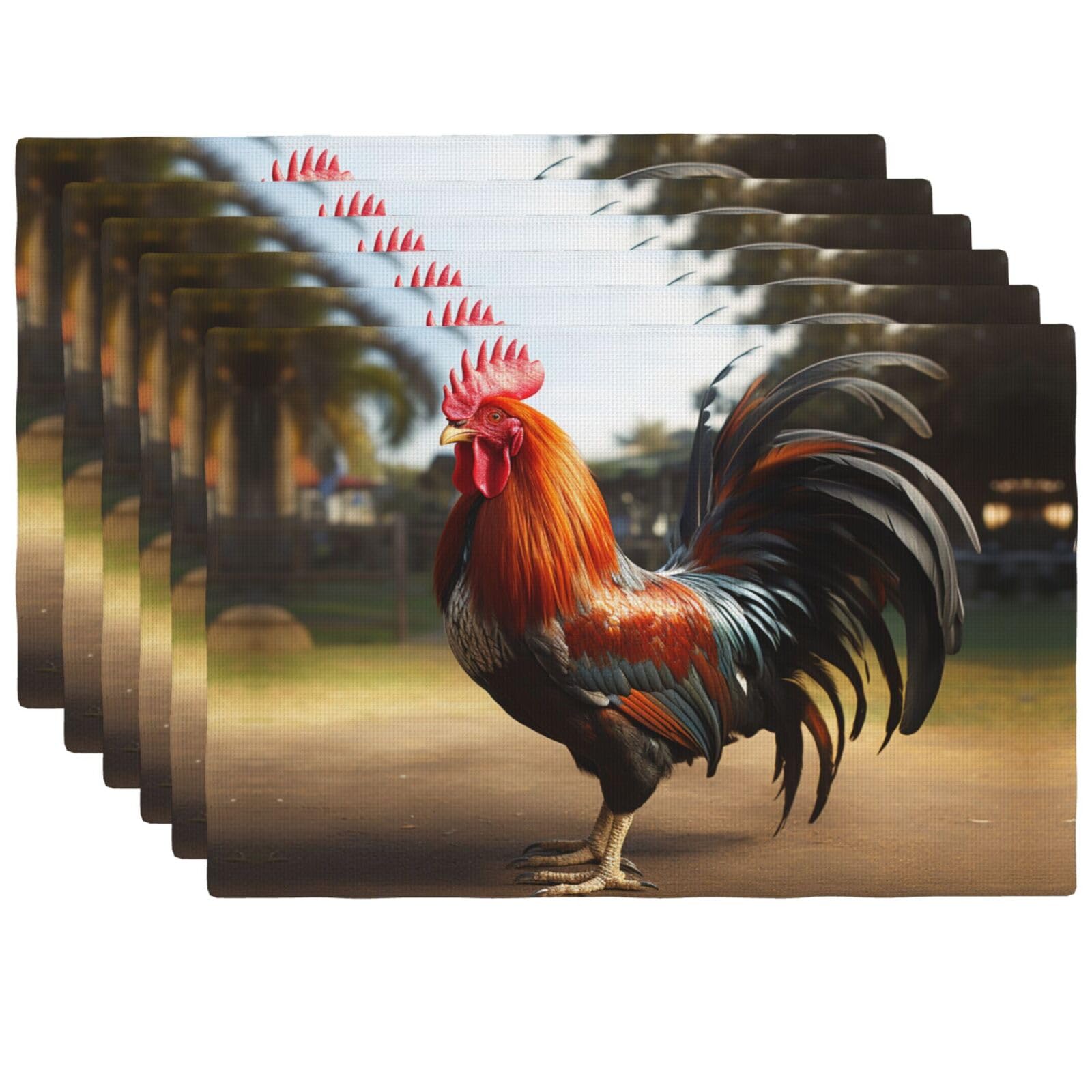 Sets de table coq en lin pour repas de ferme et décoration de table de cuisine conviviale