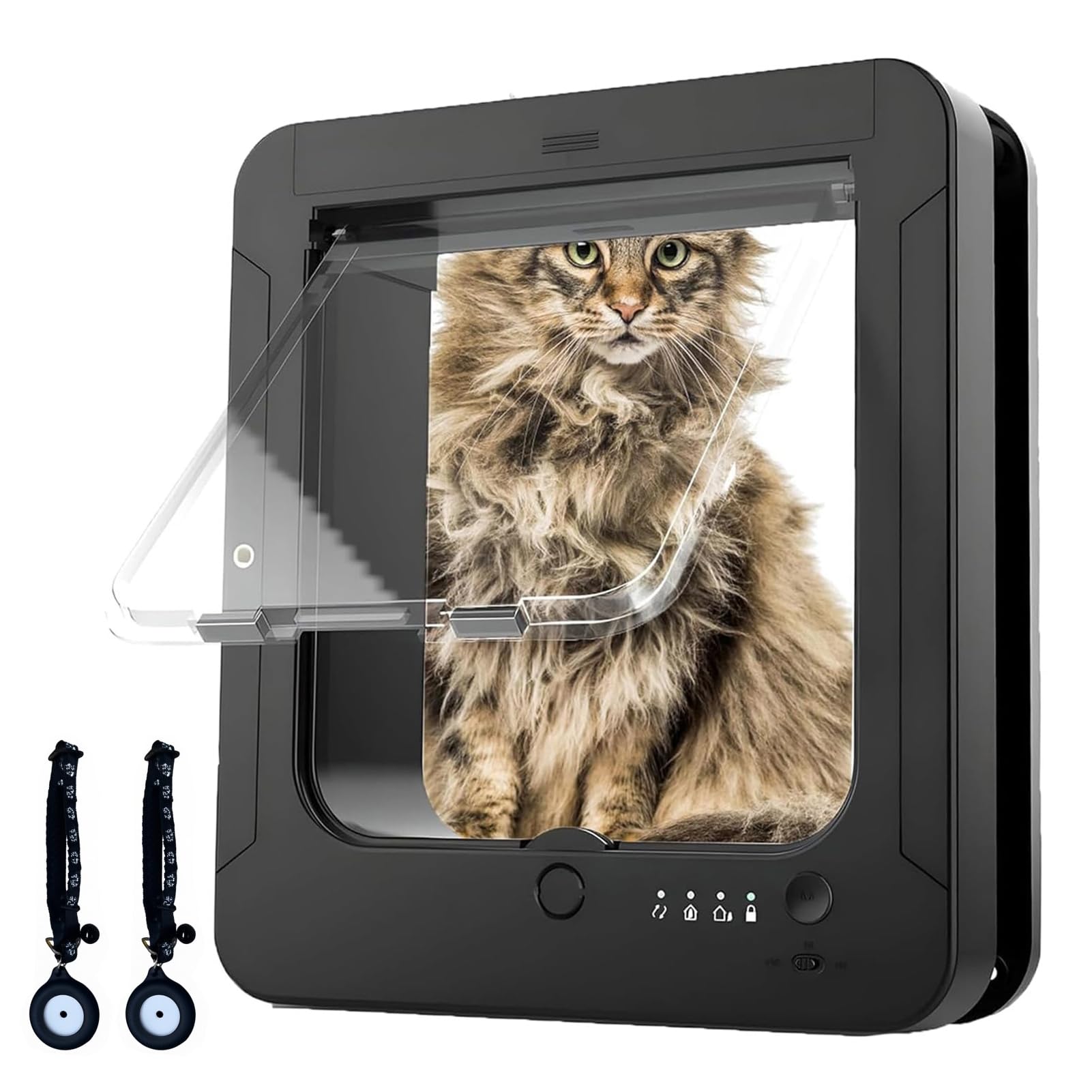 Deluxe Sportello per Gatti, Sportello Automatico con Microchip per Cani con 2 Collari Sensore e 1 Telecomando, Sportello con Apertura da 7.7 x 8.3 pollici per Gatti e Cani di Piccola Taglia Brown