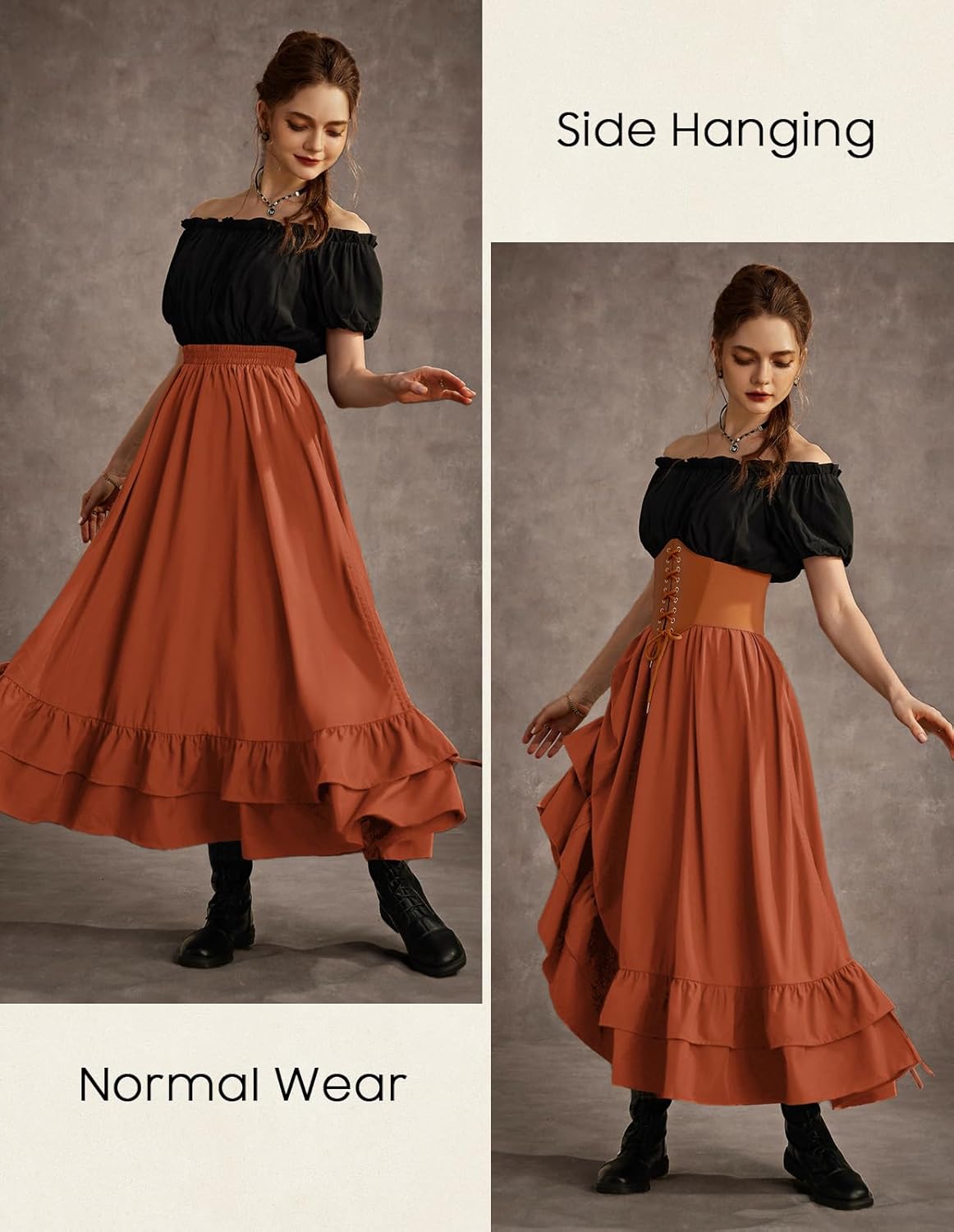 SCARLET DARKNESS Maxi Skirts for Women Renaissance Skirt Long Flowy Layered Medieval Skirt - Image 4
