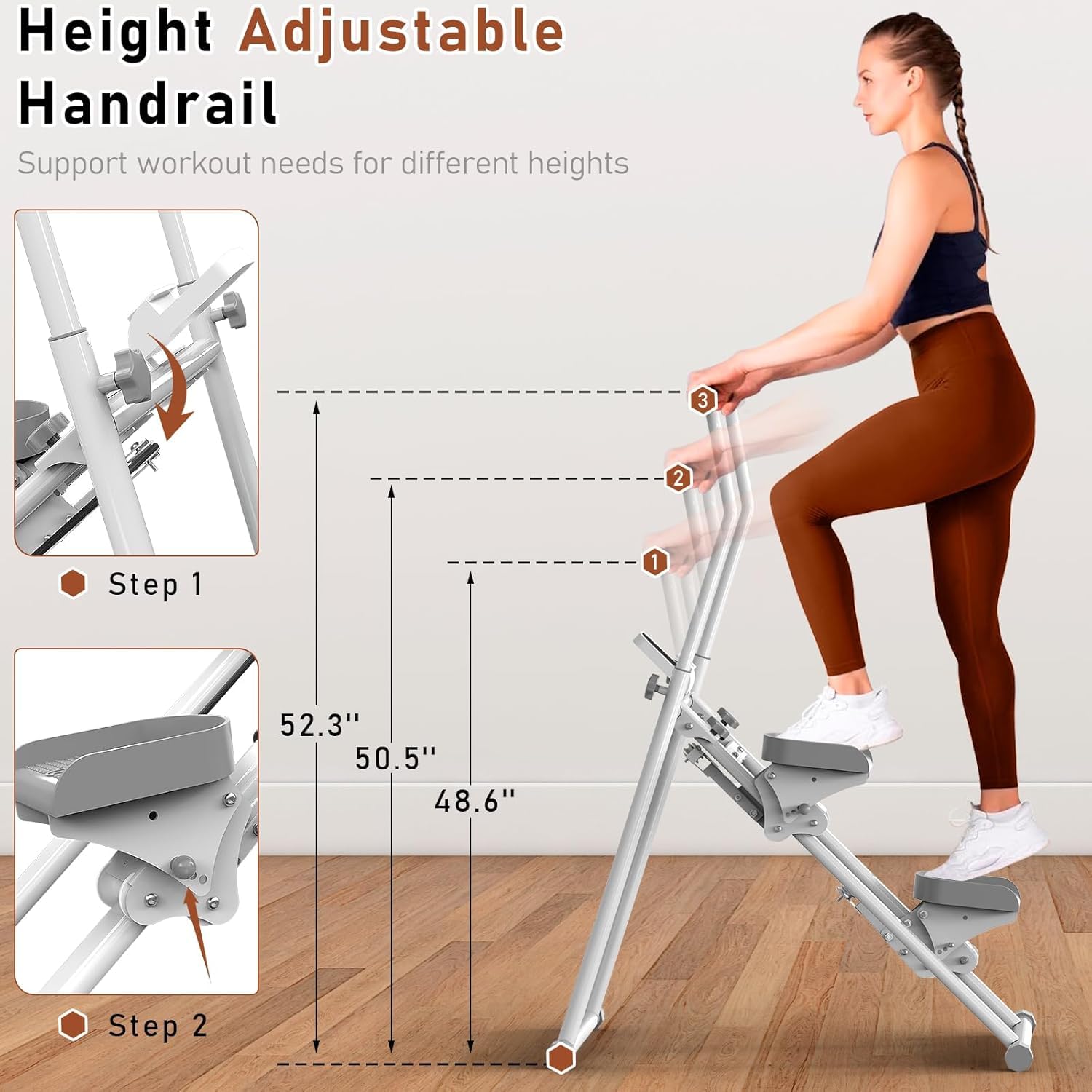 Treppensteiger Für Zuhause – Faltbare Klettermaschine, Bis 110 Kg, Verstellbare Pedale & Handläufe