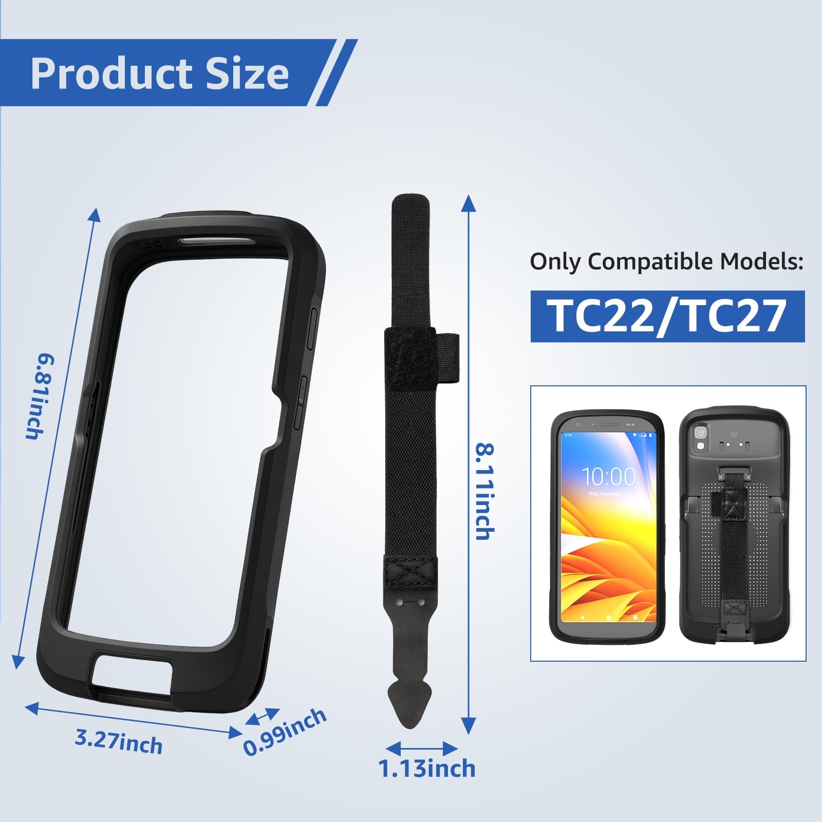 Custodia robusta per Zebra TC22 TC27 con cinturino da polso e vetro temperato | SG-TC2L-BOOT-01, scanner portatile, paraurti protettivo per bagagliaio robusto, custodia nera
