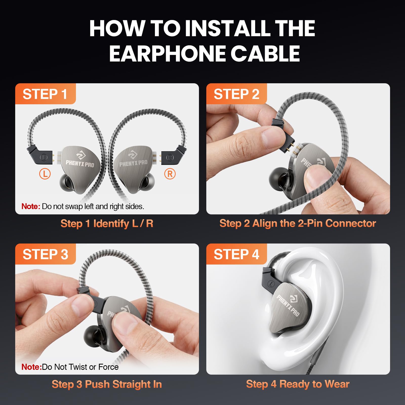 Phenyx Pro Auricolari in-ear con doppio driver ibrido PME-20 | Stereo IEM con isolamento acustico, cavo staccabile a 2 pin, design anti-groviglio, cantanti, musicisti, videogiochi