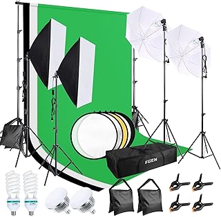 Softbox Lighting Kit,2.6m x 3m Background Support System with Sandbag,3 Color Cotton Backdrops,135W CFL Bulbs,85W LED Bulbs,FGen Softbox Kits for Photo Studio,Portrait,Video Shooting