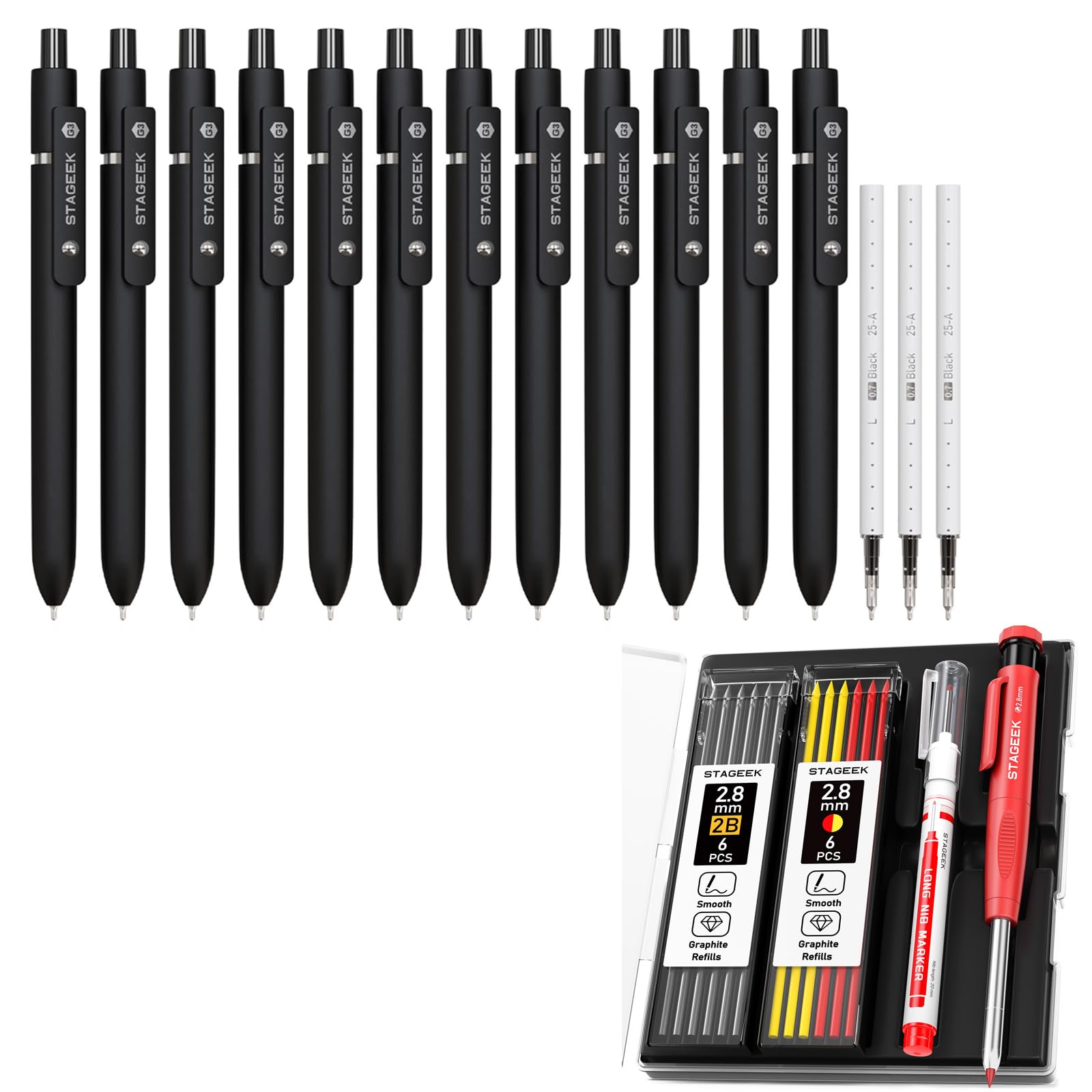 Amazon.com: STAGEEK Black Gel Pens + Carpenter Pencils : Office