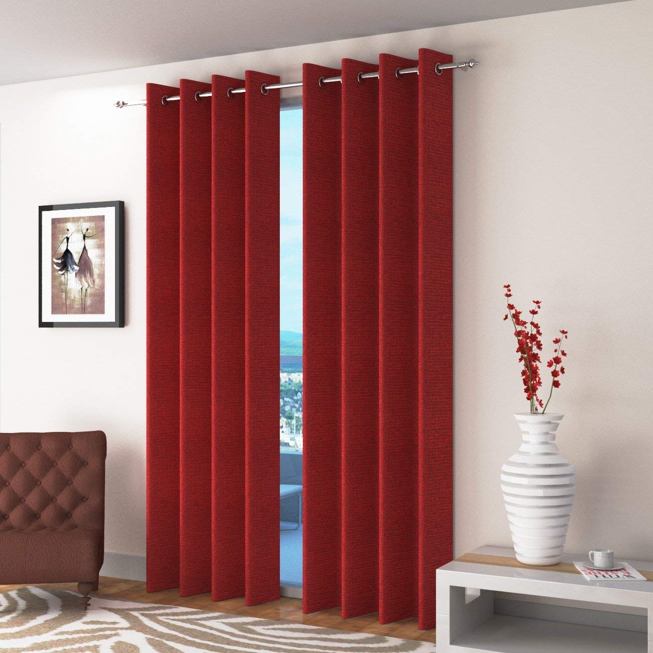 Sparrow World Luxurious & Attractive Plain Jute Grommet Door Curtains Pack of 2 PCS || (Maroon, Window 5 FEET) (B08VD2S7RT) Amazon Price History, Amazon Price Tracker