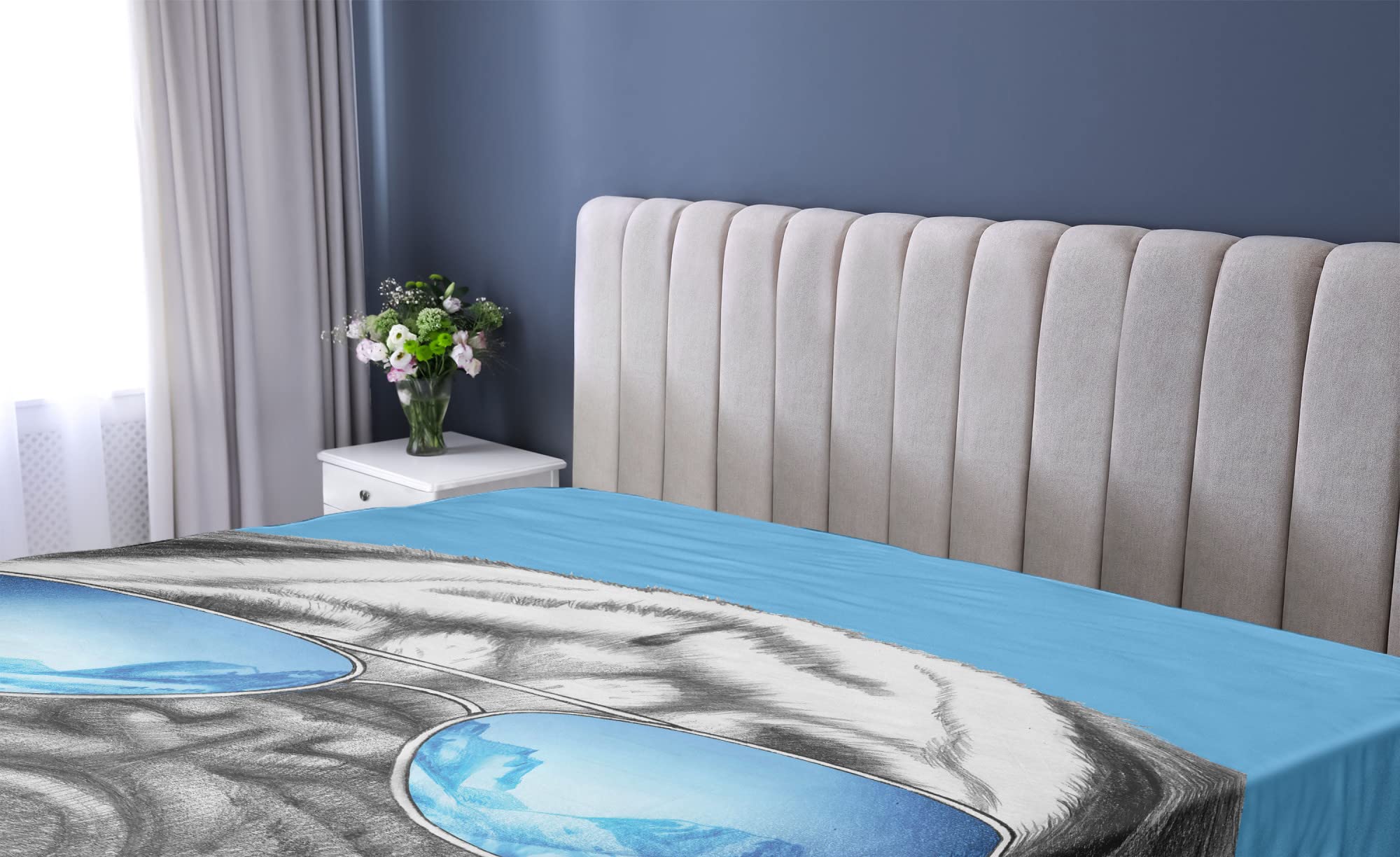 Ambesonne Pug Fitted Sheet, Dog Portrait Mirror Sunglasses Hand Drawn Illustration of Pet Animal Funny, Bed Cover with All-Round Elastic Pocket for Comfort, California King, Pearl Blue