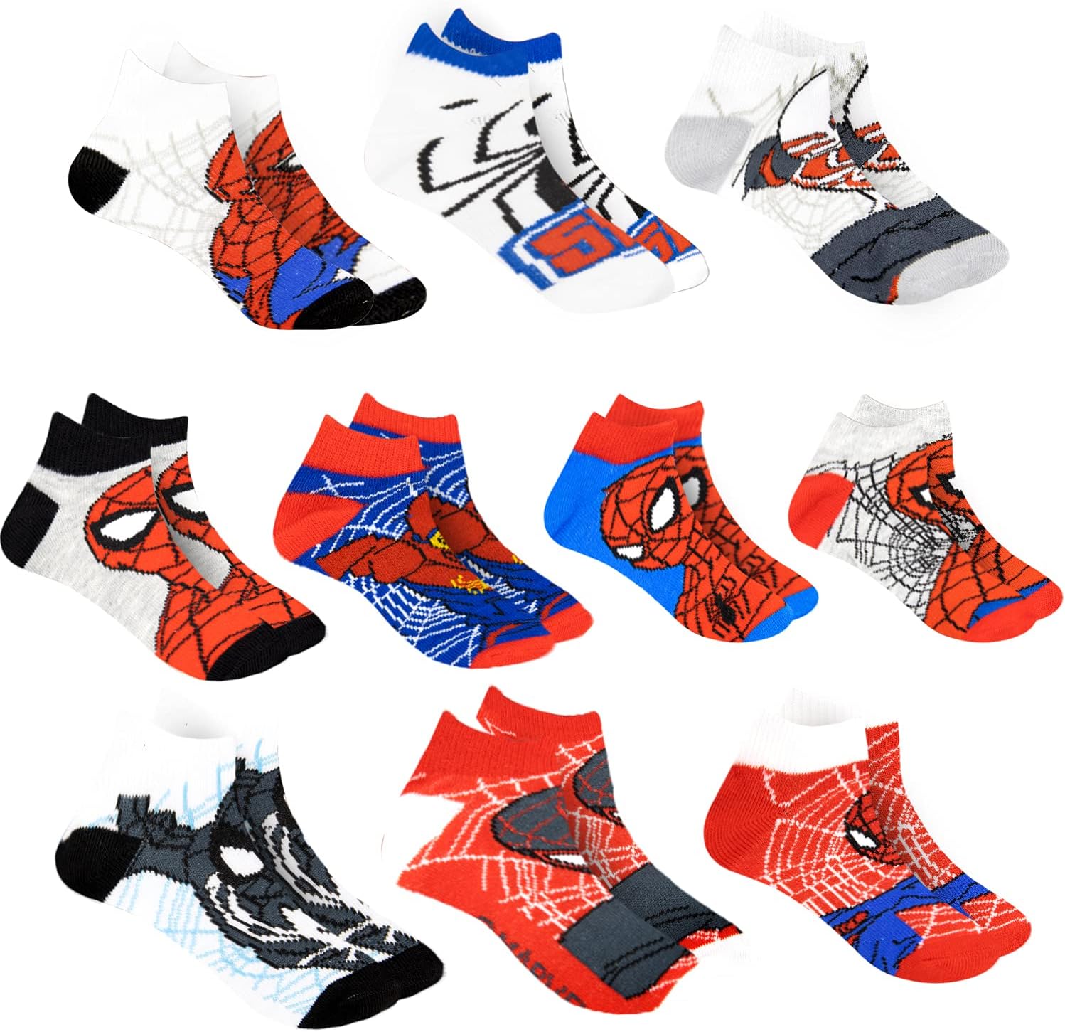 Spider-man Socks for Boys, 10 Pairs Low Cut Socks for Boys Ages 3-9