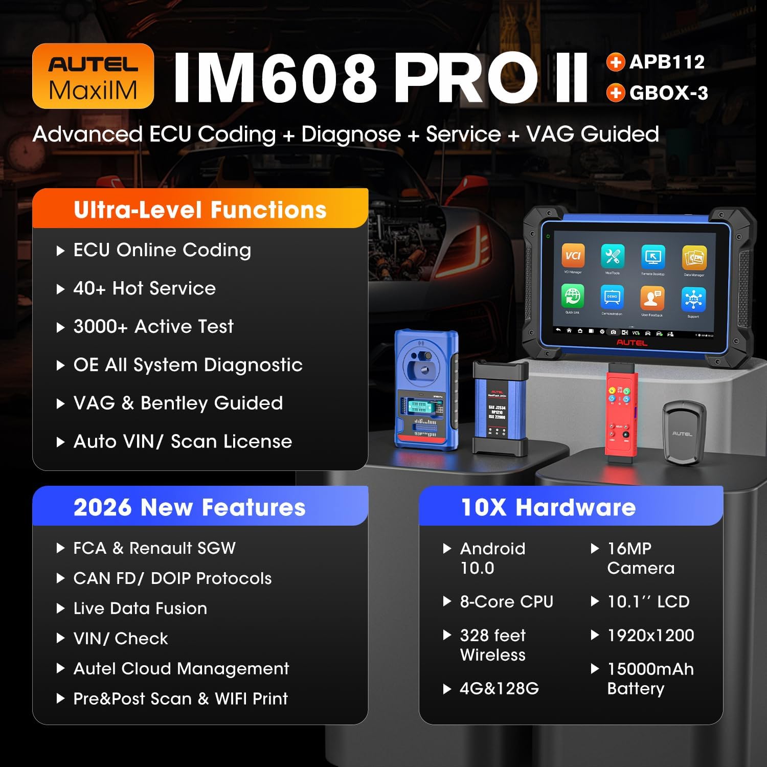 Autel Scanner MaxiIM IM608 PRO 2, 2026 IM608 PRO II Bidirectional Diagnostic Tool with XP400 PRO GBOX3 APB112, Up of IM508S PRO/ IM608, Advanced Function as Elite II Pro, 3000+ Tests, 40 Reset, OS10