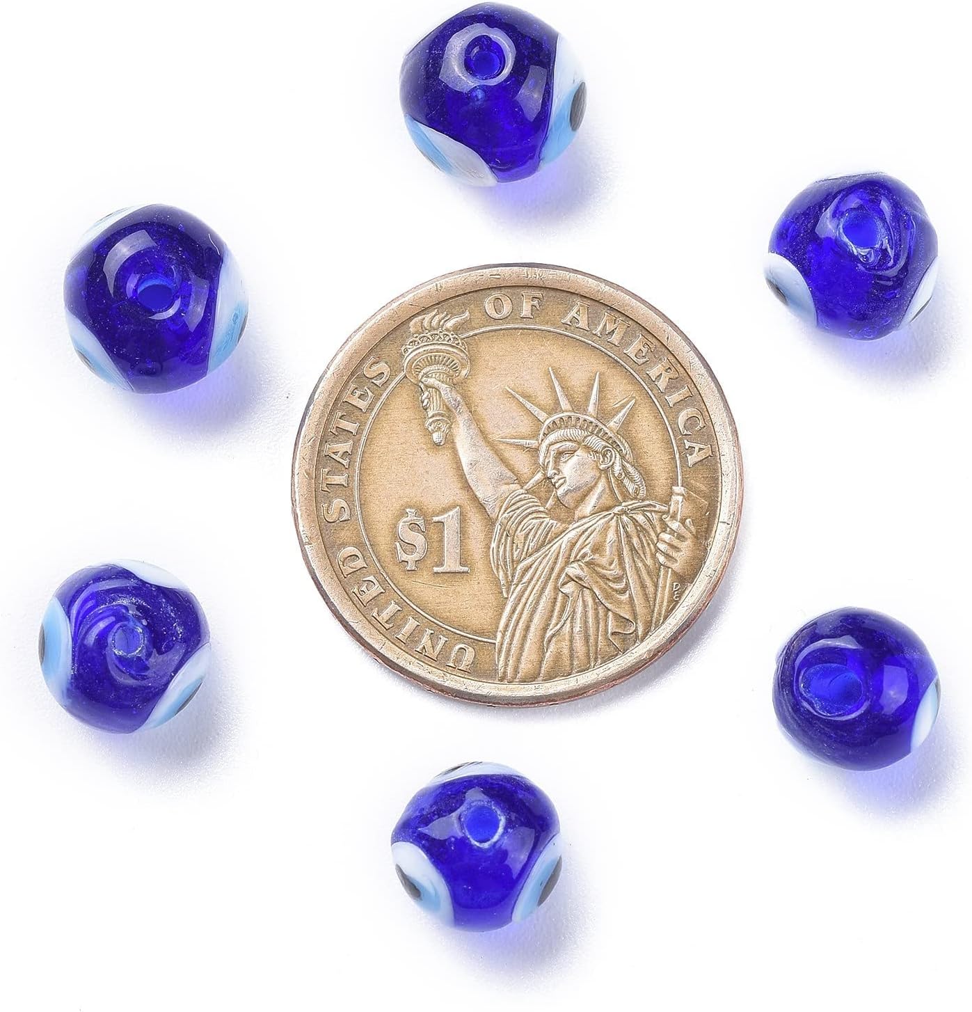 Craftdady 200pcs 10mm Evil Eye Lampwork Glass Beads Handmade Round Lucky Eye Wisdom Eye Loose Spacer Beads for Bracelet Necklace Earring Jewelry Making