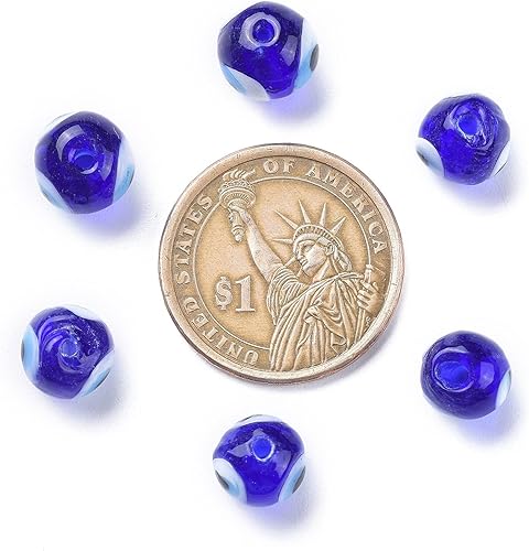 Miniatura 4 de Craftdady 200 cuentas de cristal de ojo malvado de 0.394 pulgadas hechas a mano, redondas, ojo de la suerte, ojo de la suerte, cuentas espaciadoras