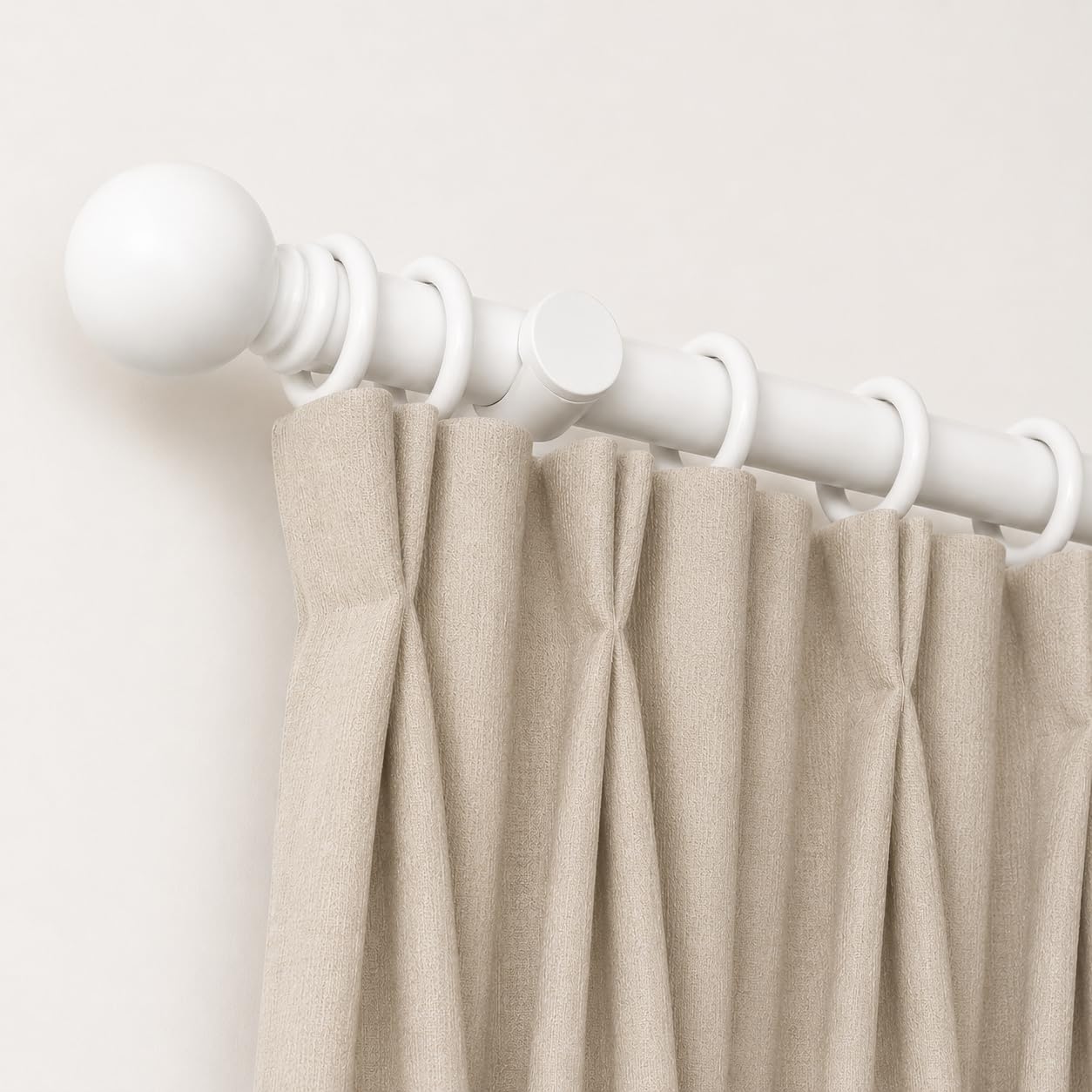 FAHD Traders Wooden Curtain Pole Set | 28mm Heavy Duty Curtain Pole Kit with Rings, Brackets & Finials | Fixed Length Curtain Rod for Eyelet Curtains | 120–300cm (White, 180cm (Single Pole))