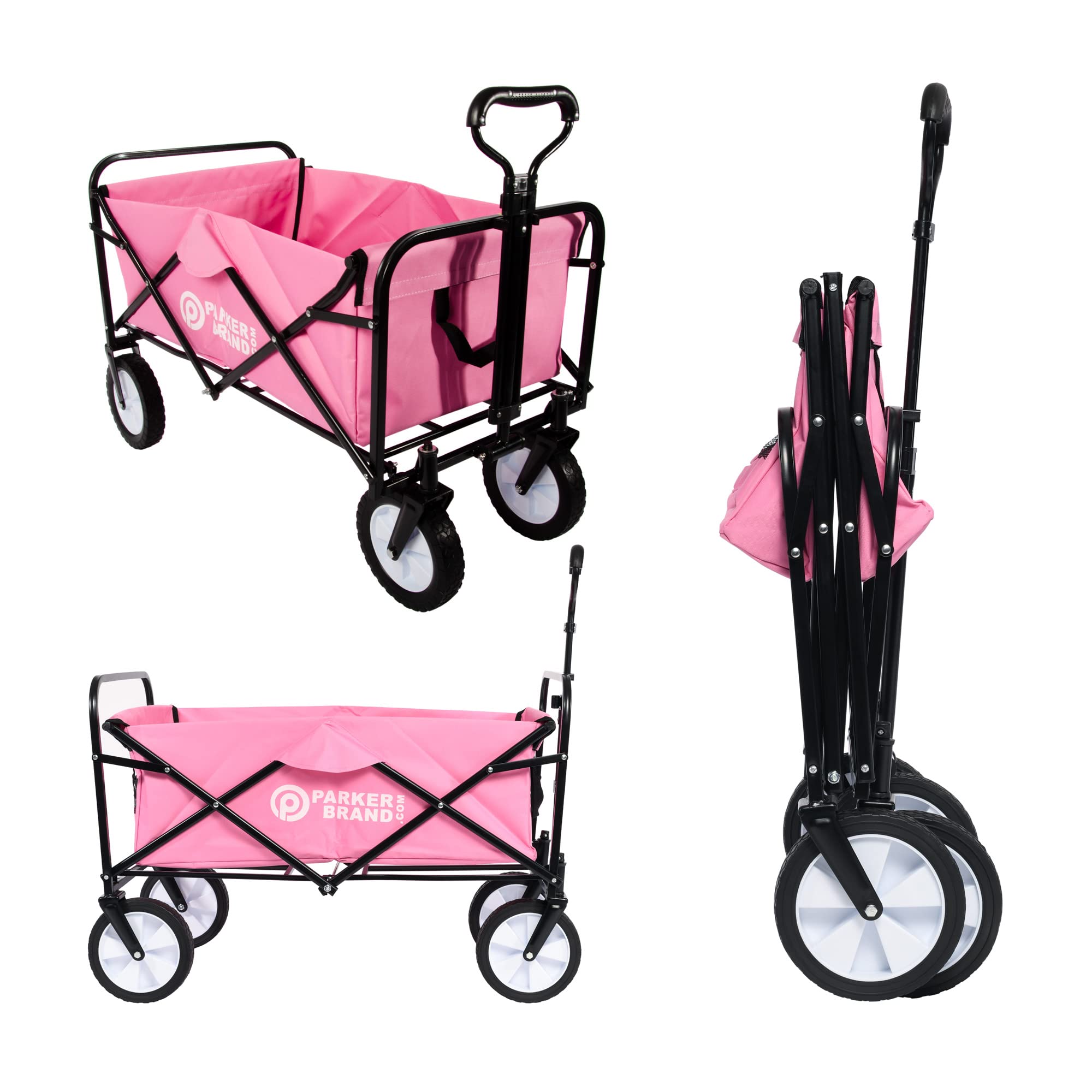 Heavy Duty Foldable Garden Trolley Cart Wagon - Pink