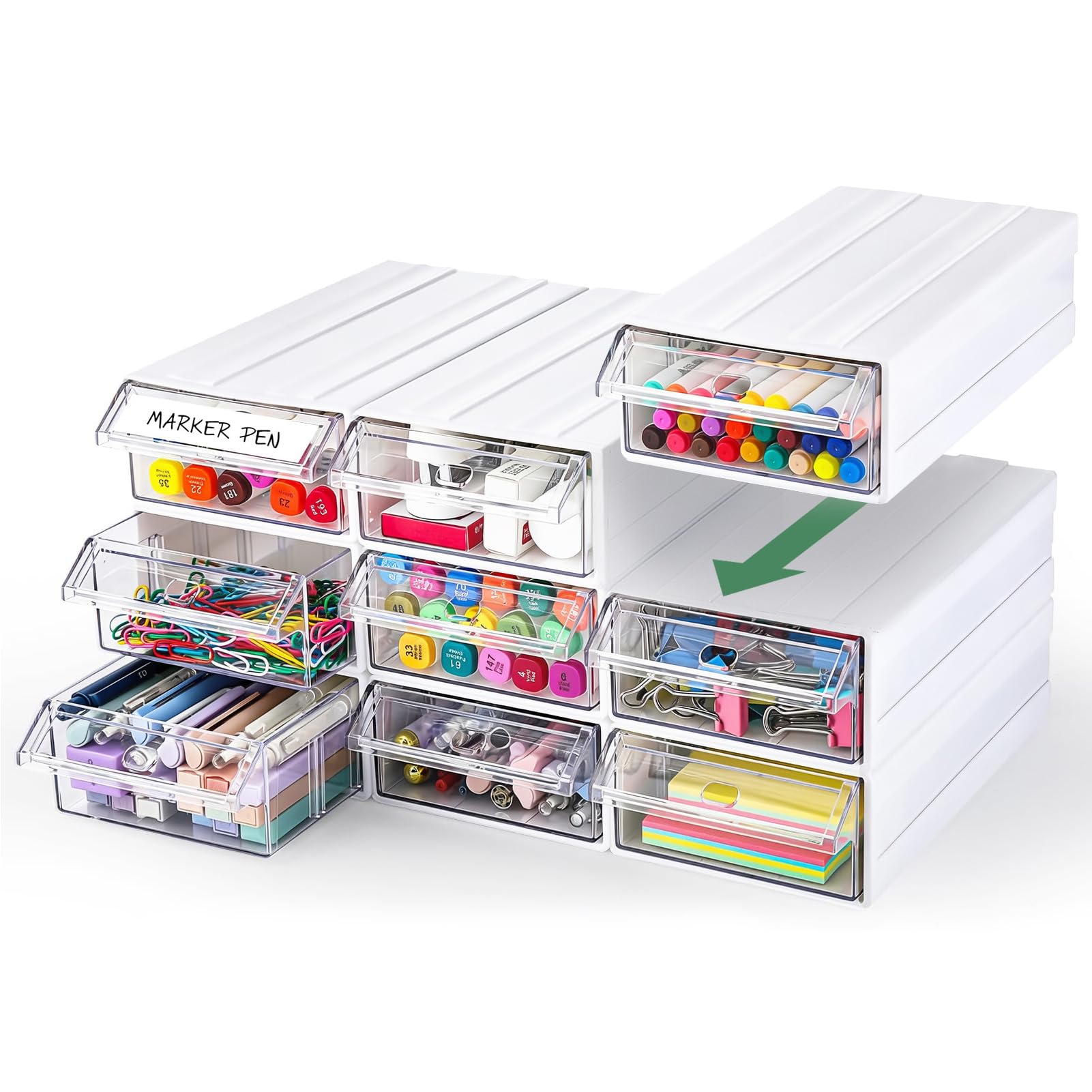 Amazon.com: 9 Pcs Stacking Office Drawer Organizers - Desktop
