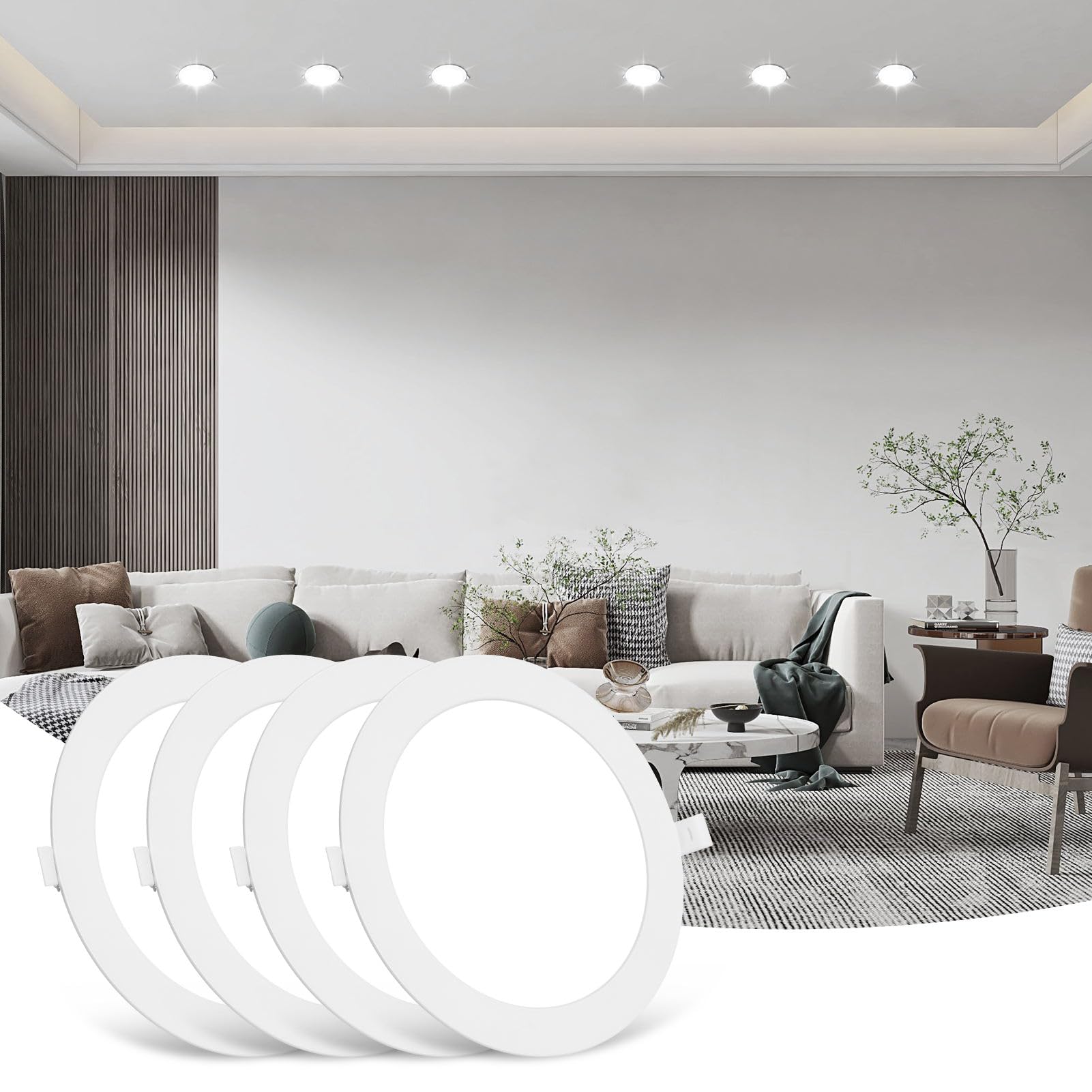 Bellanny LED Recessed Ceiling Lights, 12W 1080LM 6500K Cool White Spot Lights, 1.1cm Ultra Slim Downlights for Living Room Kitchen Bulkhead Porch Bedroom Office （ 4 Packs ）
