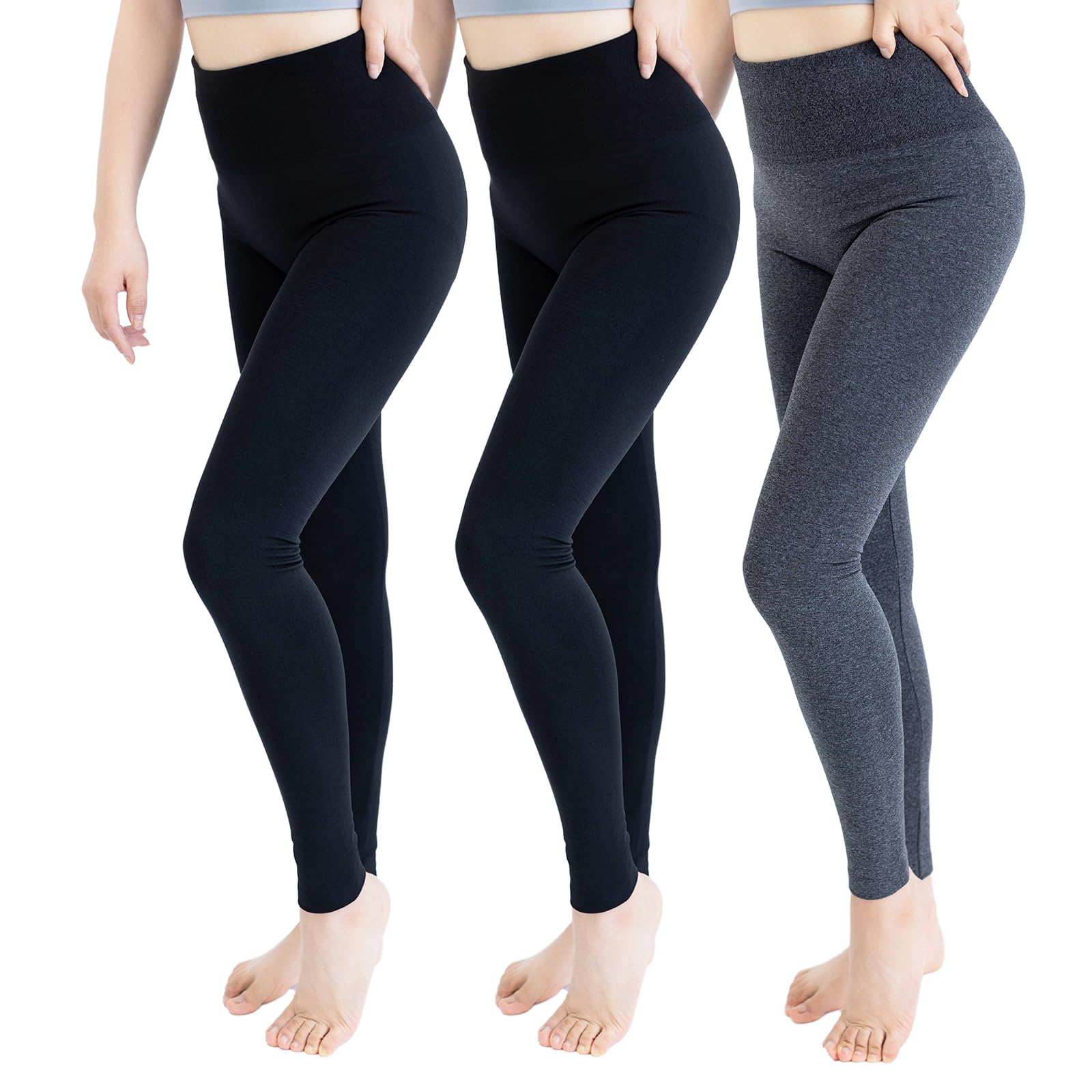 TRIUNION 3 Pack Fleece Lined Leggings Women - High Waisted Winter Leggings for Women Tummy Control Warm Yoga Workout Pants