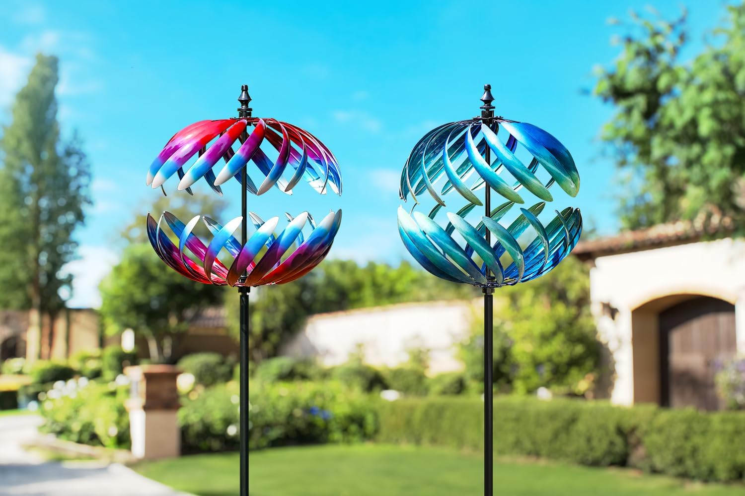 LimeHill 84" Large Metal Globe Wind Spinners Outdoor (Two Colors)