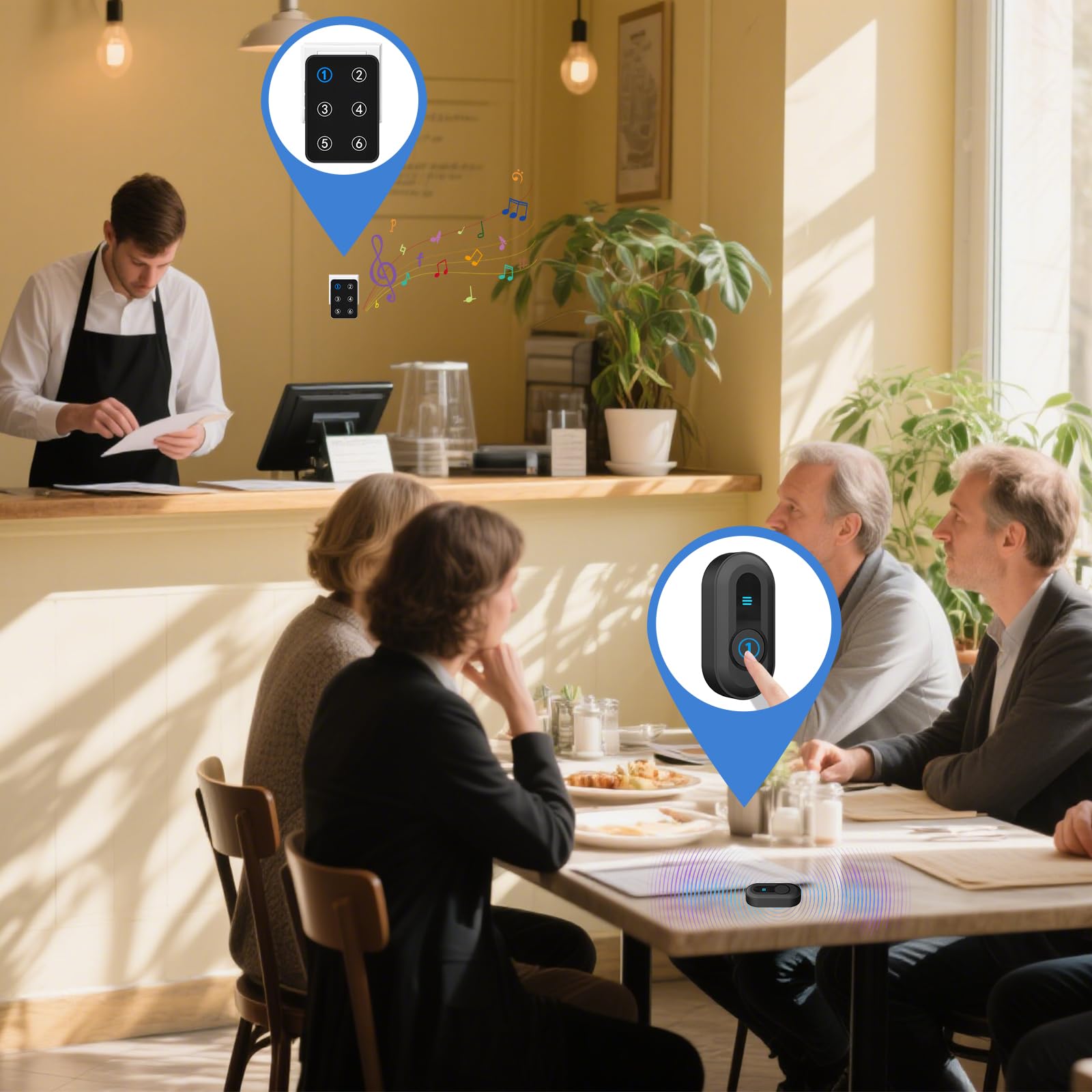 Daytech Elderly Pager, 6-stellige Display-Positionierung, 110 dB, für Zuhause, Pflegeheim, Krankenhaus (1 Empfänger + 6 Tasten)