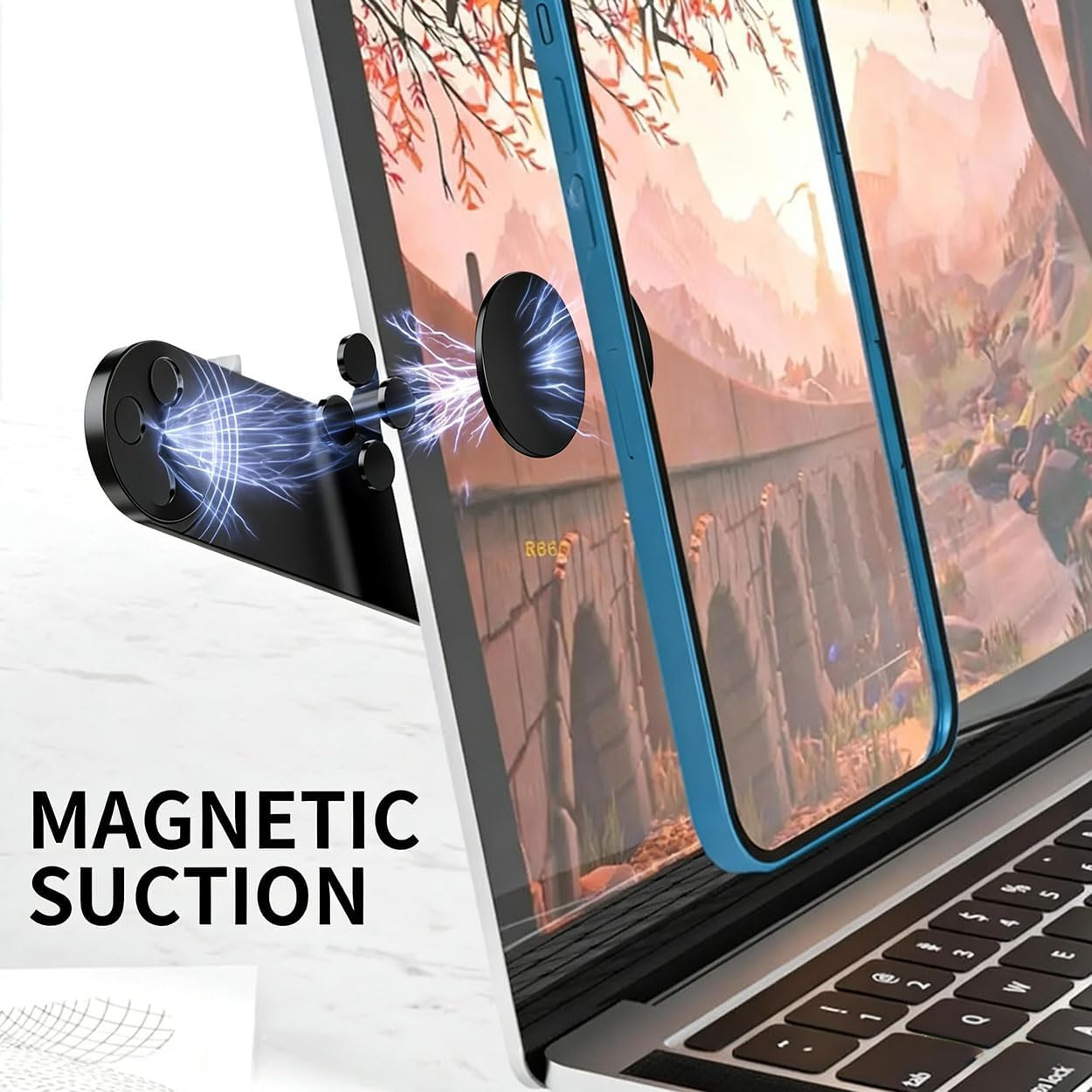 Phone Holder Magnetic Stand Bracket Adjustable Computer Monitor Side Mount for Laptop Desktop