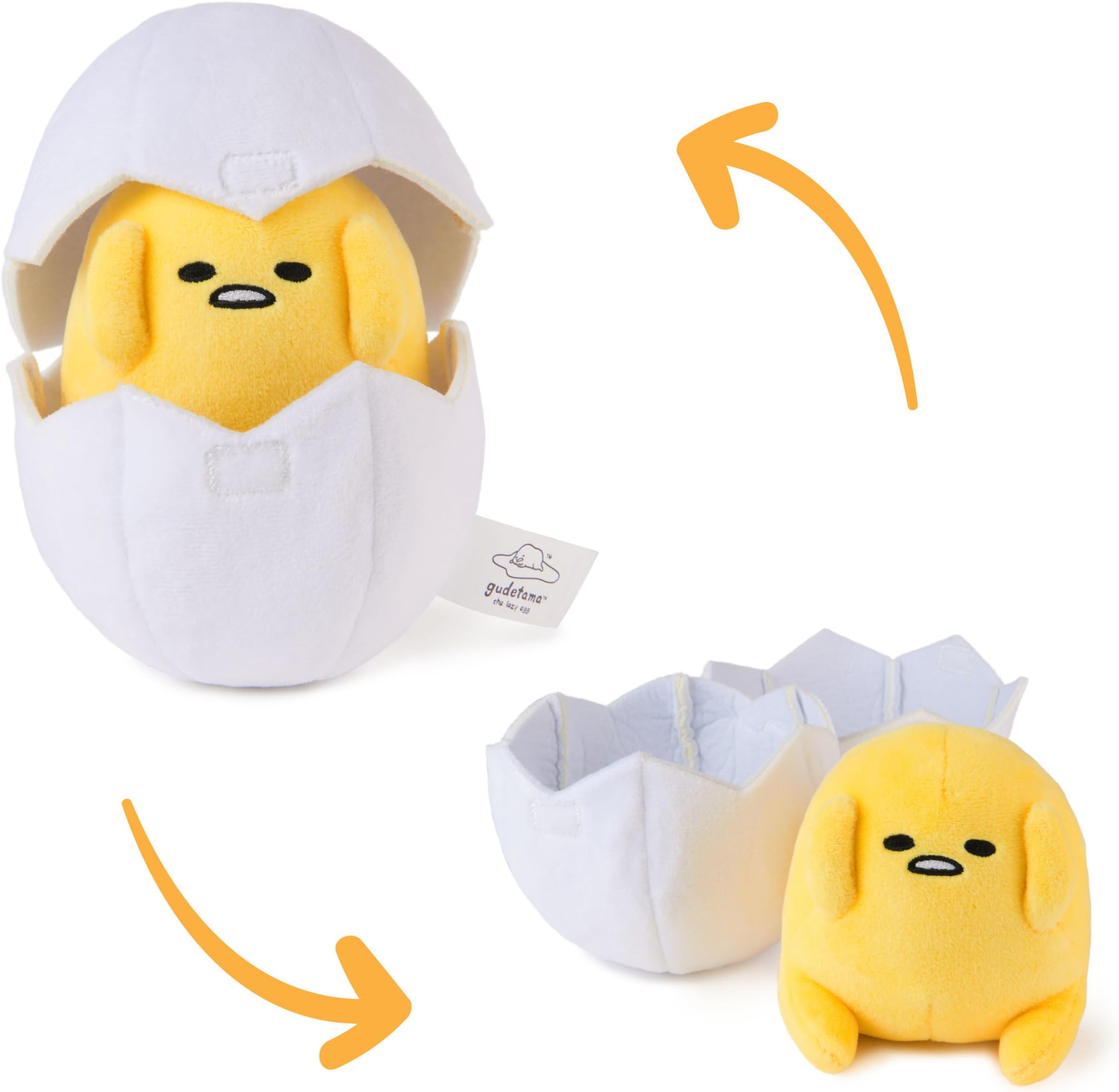 Sanrio Gudetama The Lazy Egg Stuffed Animal, Gudetama in Eggshell Plush Toy for Ages 1 and Up, 5”