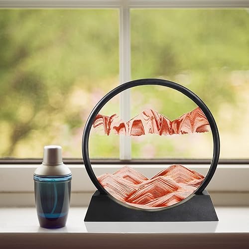 Miniatura 18 de Winthfure Arte de arena en movimiento, regalo de Navidad – Paisaje de arena de mar profundo 3D en marco de arena redonda de vidrio, juguetes de arte
